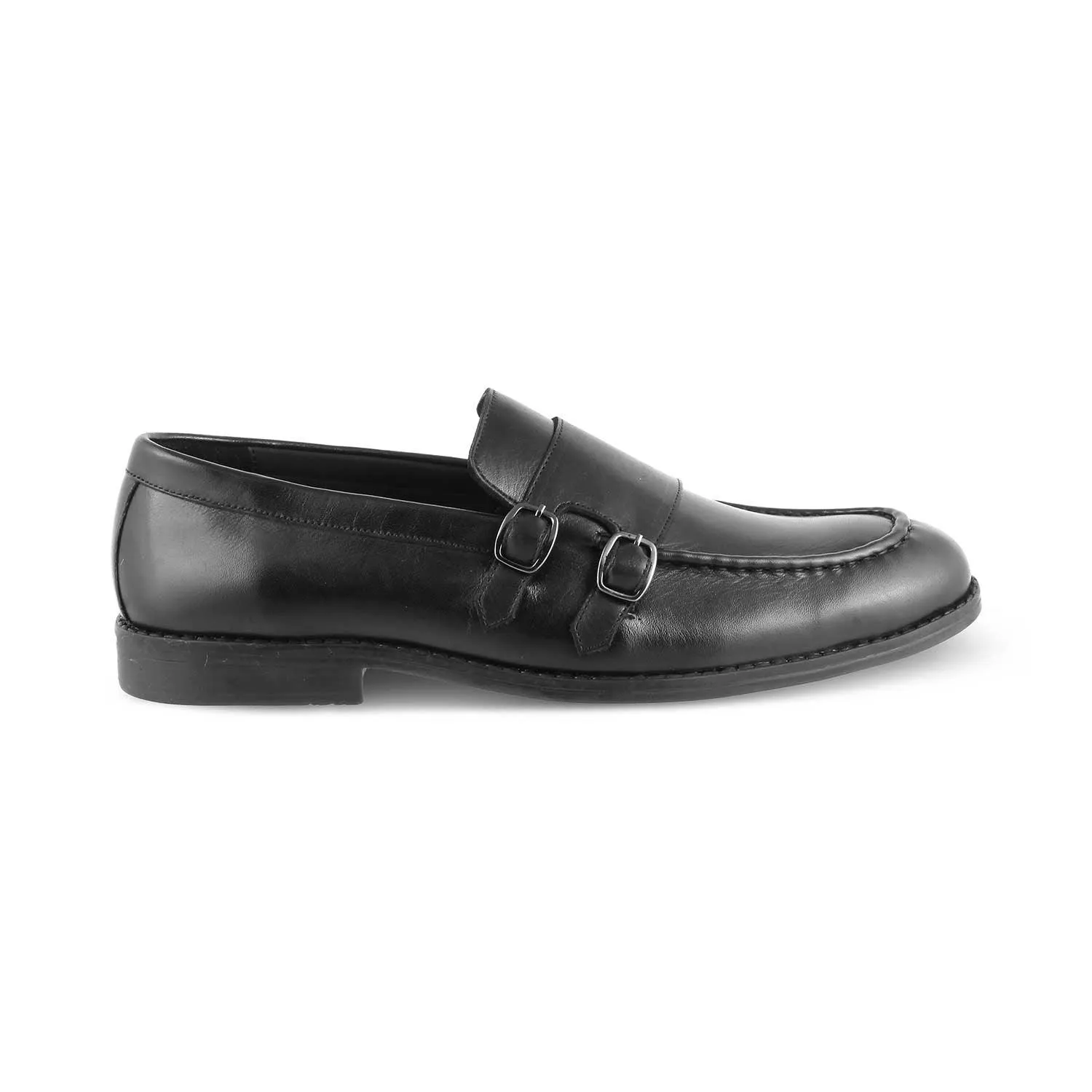 The Bondy Black Men's Double Monk Shoes Tresmode Metal Buckle
