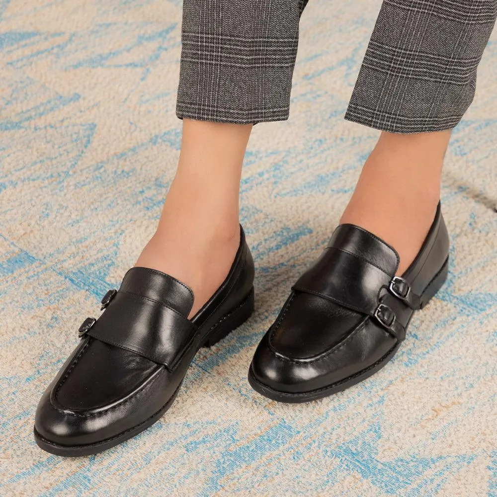 The Bondy Black Men's Double Monk Shoes Tresmode Toe Space Patent Shine