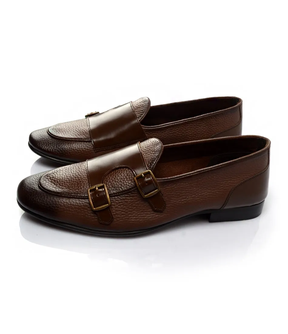 Nordic style Brown Milled Double Monk Loafers - Ultra-Flex