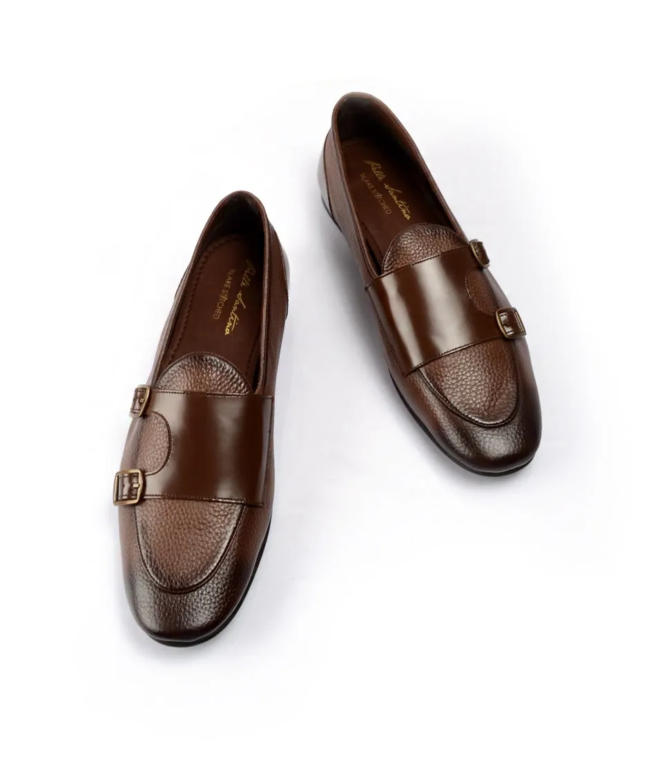 Suede Smooth Dust Safe Brown Milled Double Monk Loafers - Ultra-Flex