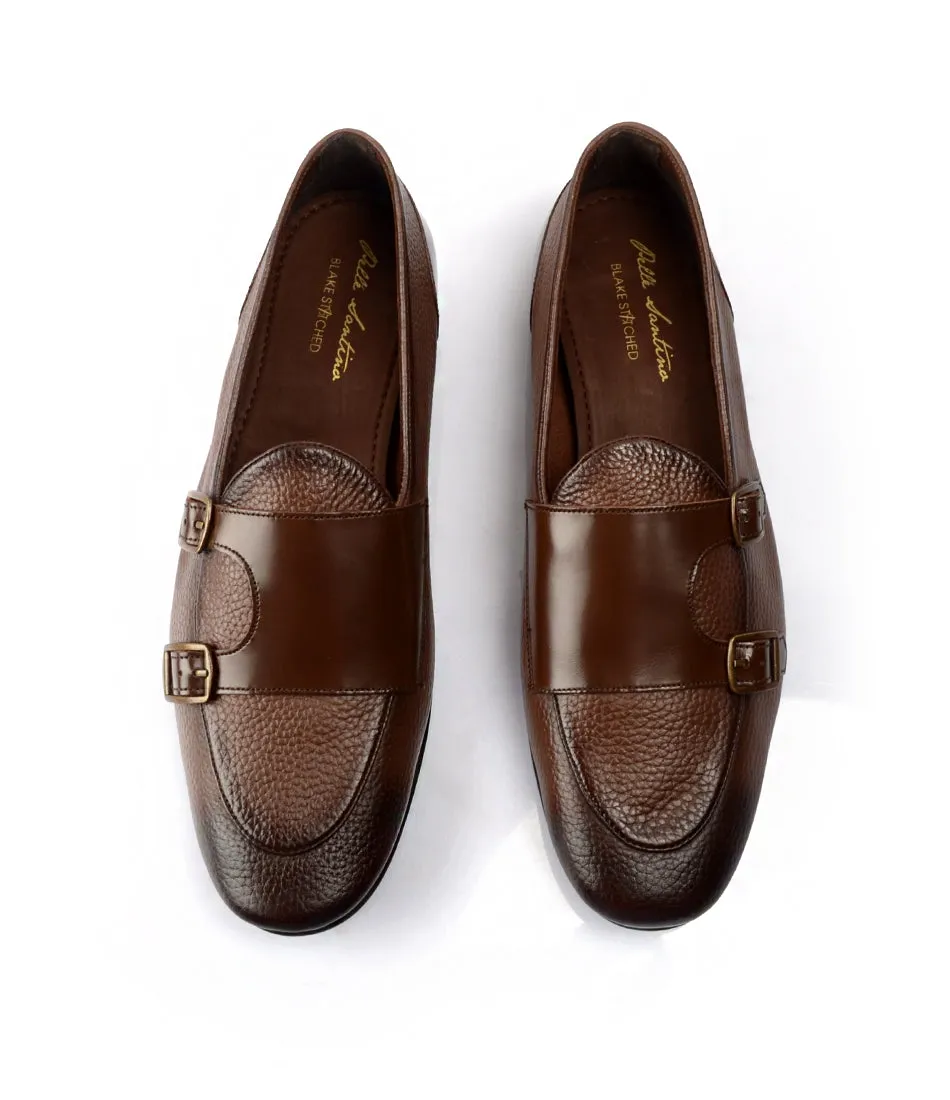 Brown Milled Double Monk Loafers - Ultra-Flex Bespoke Style