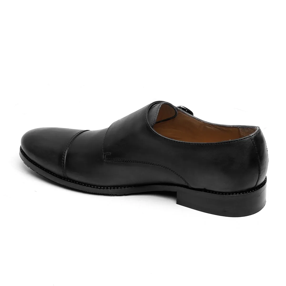 Slim Shape Exact Fit Double Monk Black Genuine Leather Formal Shoes