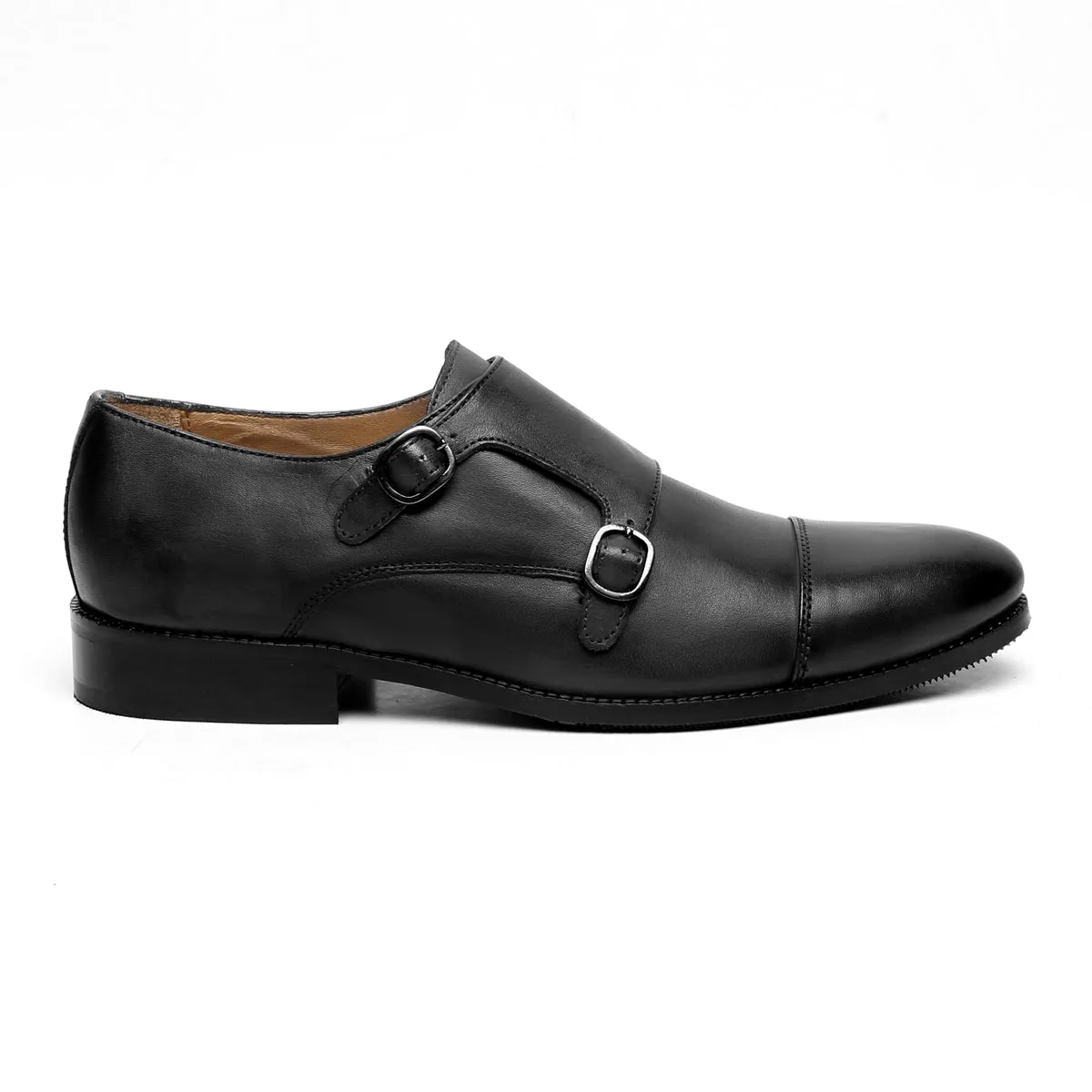 Double Monk Black Genuine Leather Formal Shoes Endless Shade Patent Coat