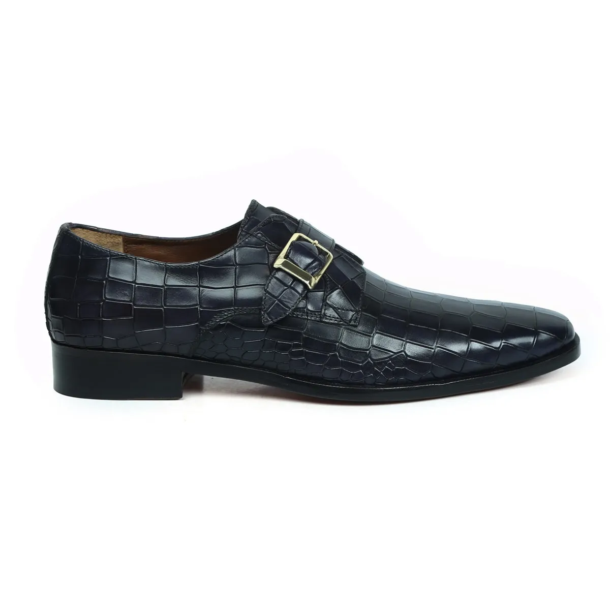 Narrow Fit Guest Perfect Black Deep Cut Leather Slant Toe Derby Monk Strap Shoes