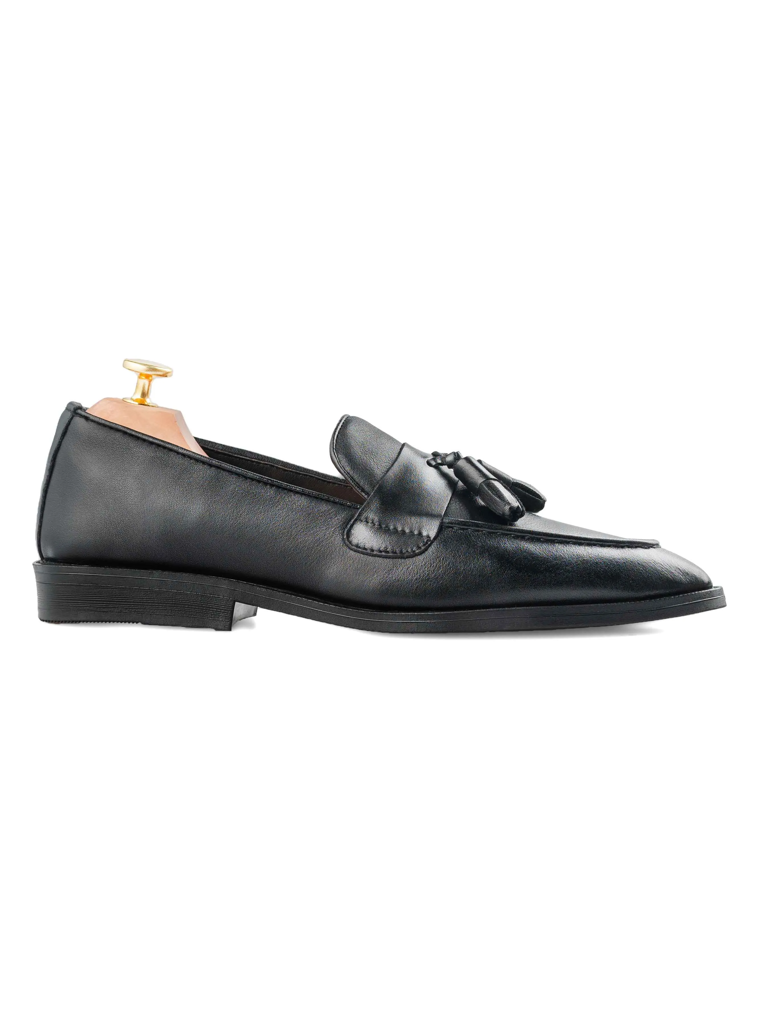 Gentle Cushion Cushioned heel Rocky Tassel Loafer - Solid Black Leather