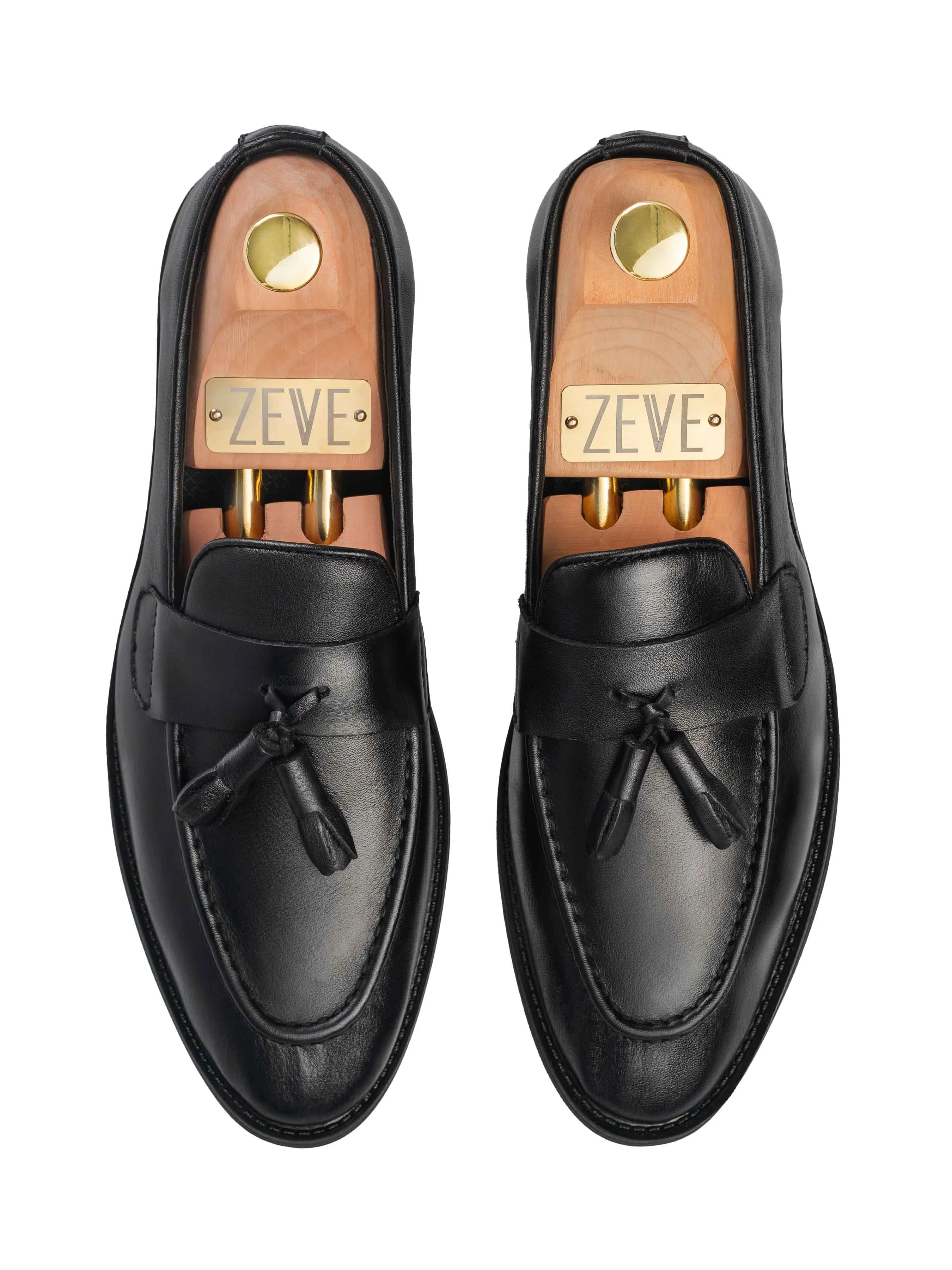 Rocky Tassel Loafer - Solid Black Leather Casual Office Shoes