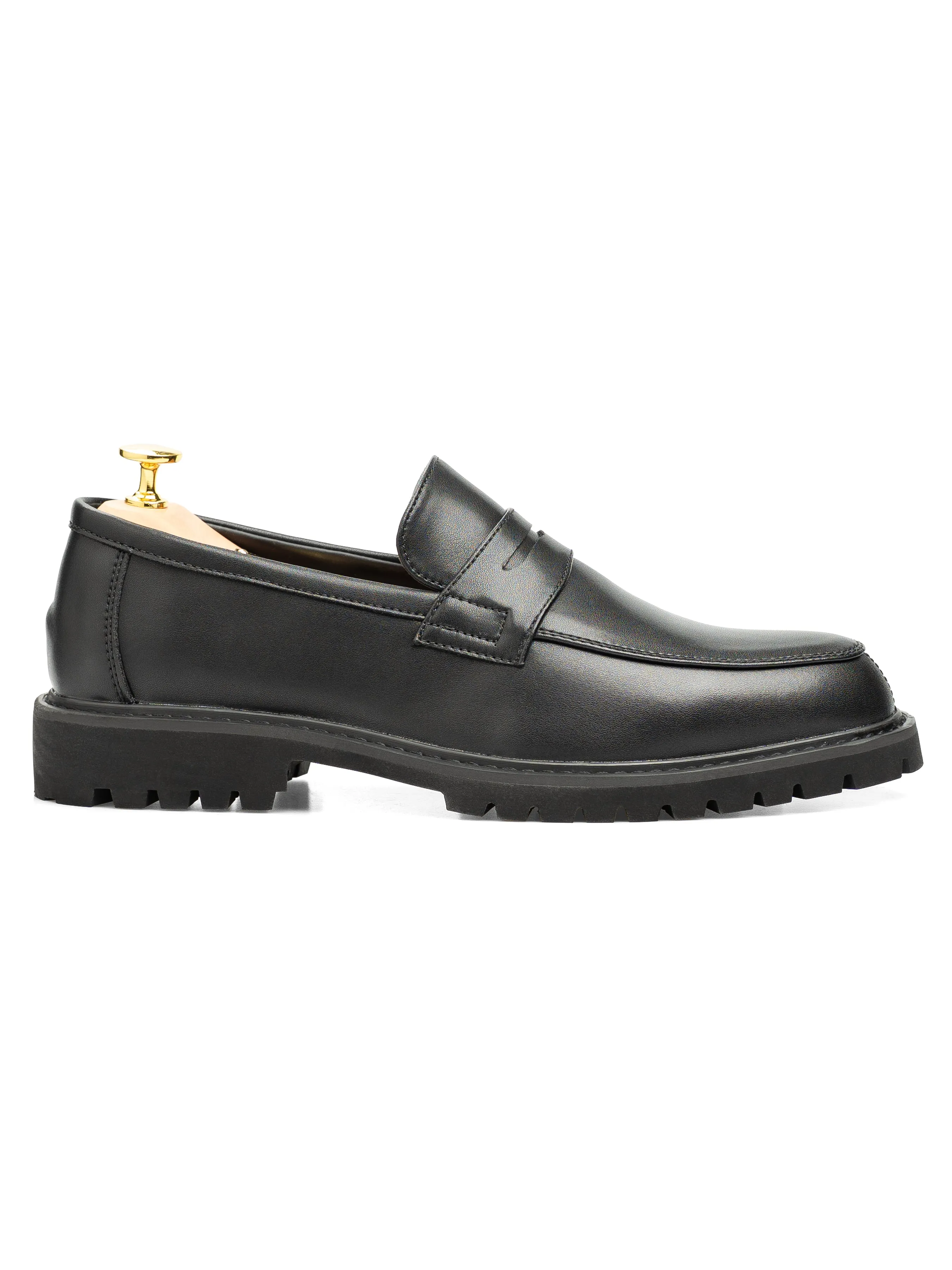 Penny Loafer - Solid Black Leather (Brava Sole) Sole Safe Even Guard