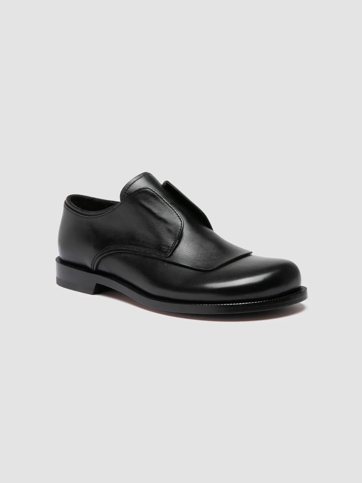 EMERALD 003 - Black Leather Derby Shoes Adjustable Leather Touch