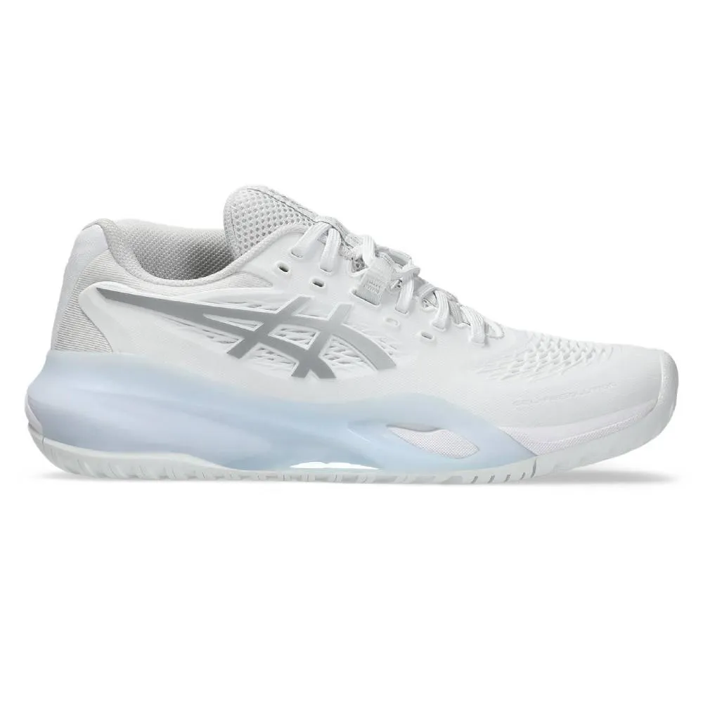 Shockproof Asics Gel Resolution X Women's Tennis Shoe (White/Pure Silver)