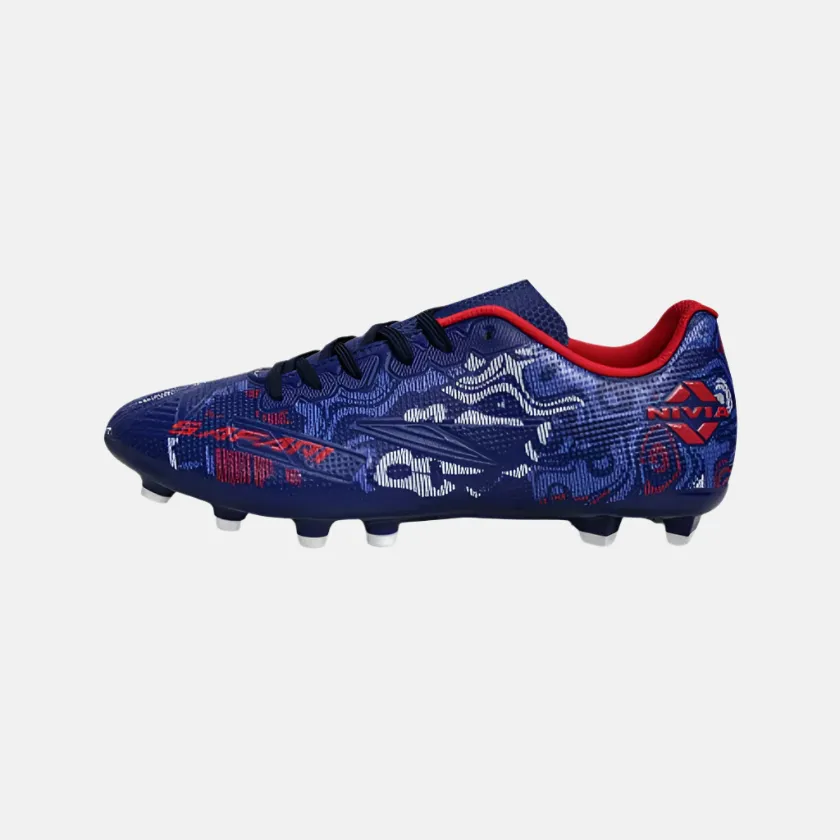 Nivia Safari Men's Football Shoes -Navy Blue/Red Lace Closure