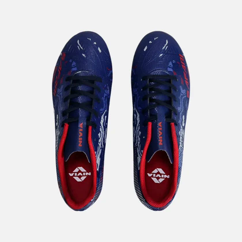 Nivia Safari Men's Football Shoes -Navy Blue/Red Firm Traction Youth Sports