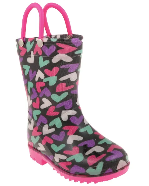 High Quality Active Wear Boots Toddler Girls Shiny Jumbled Hearts Rain Boot