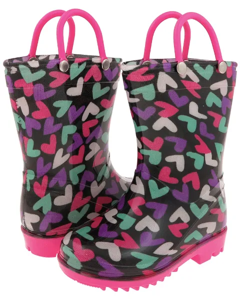 Toddler Girls Shiny Jumbled Hearts Rain Boot Cold Weather Wear