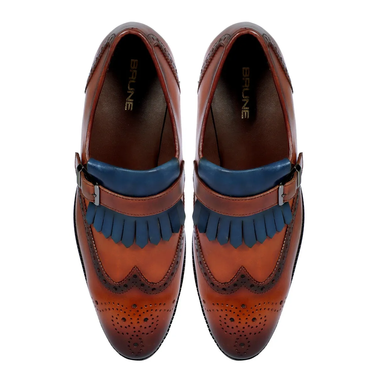 Single Monk Strap Shoes Oxford Design with Fringe Rich Hue