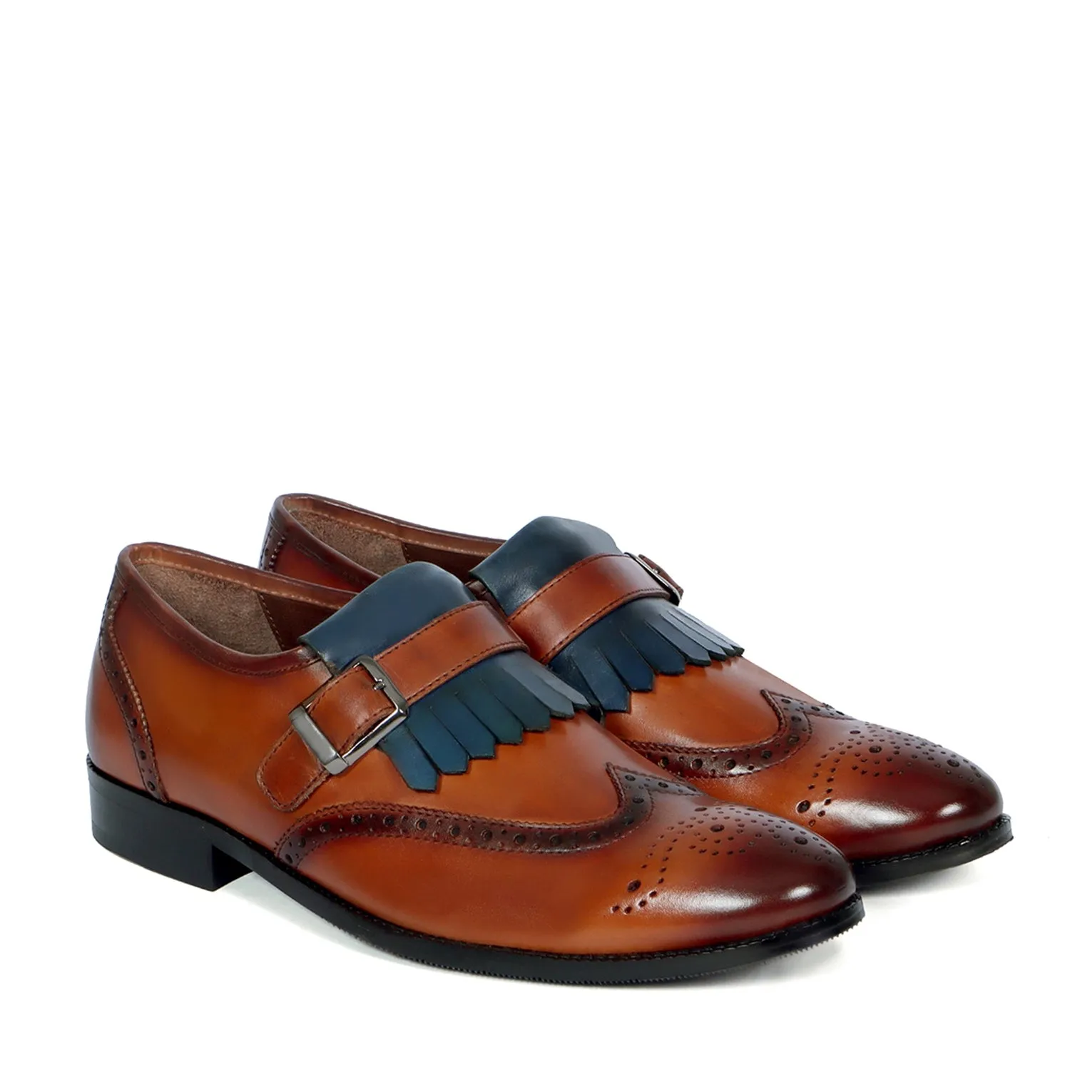 Single Monk Strap Shoes Oxford Design with Fringe Urban Gentleman Street Cool