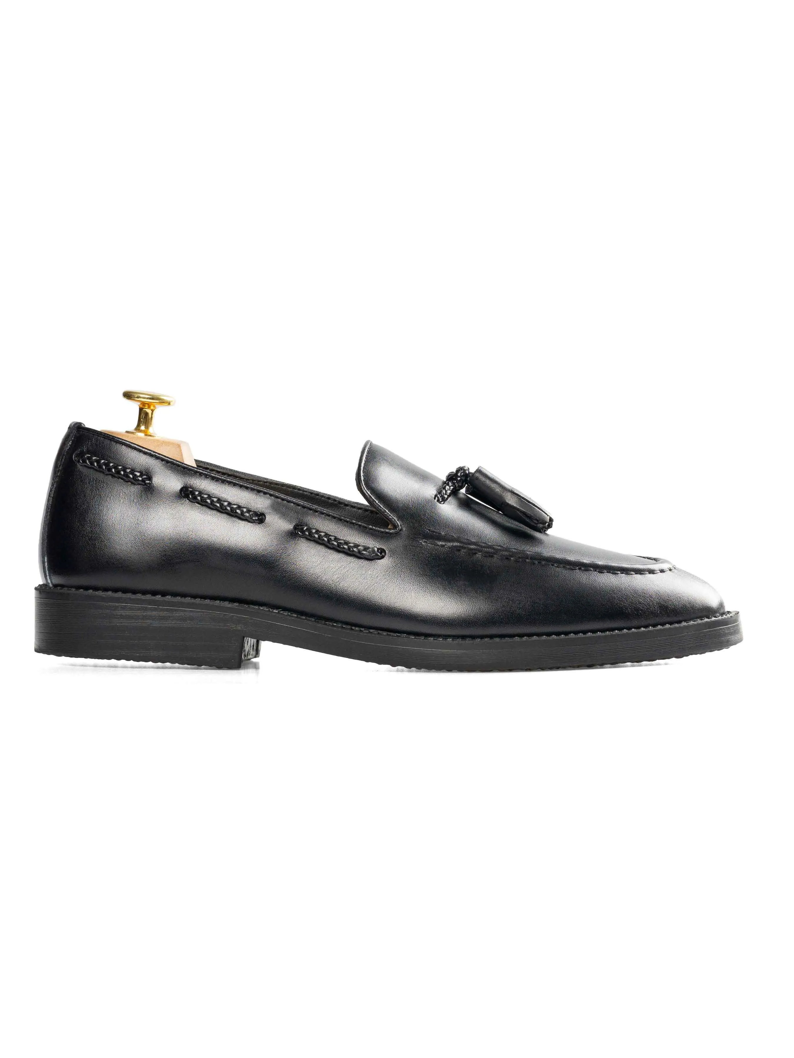 Tassel Loafer - Black Leather (Crepe Sole) Open Street wide feet
