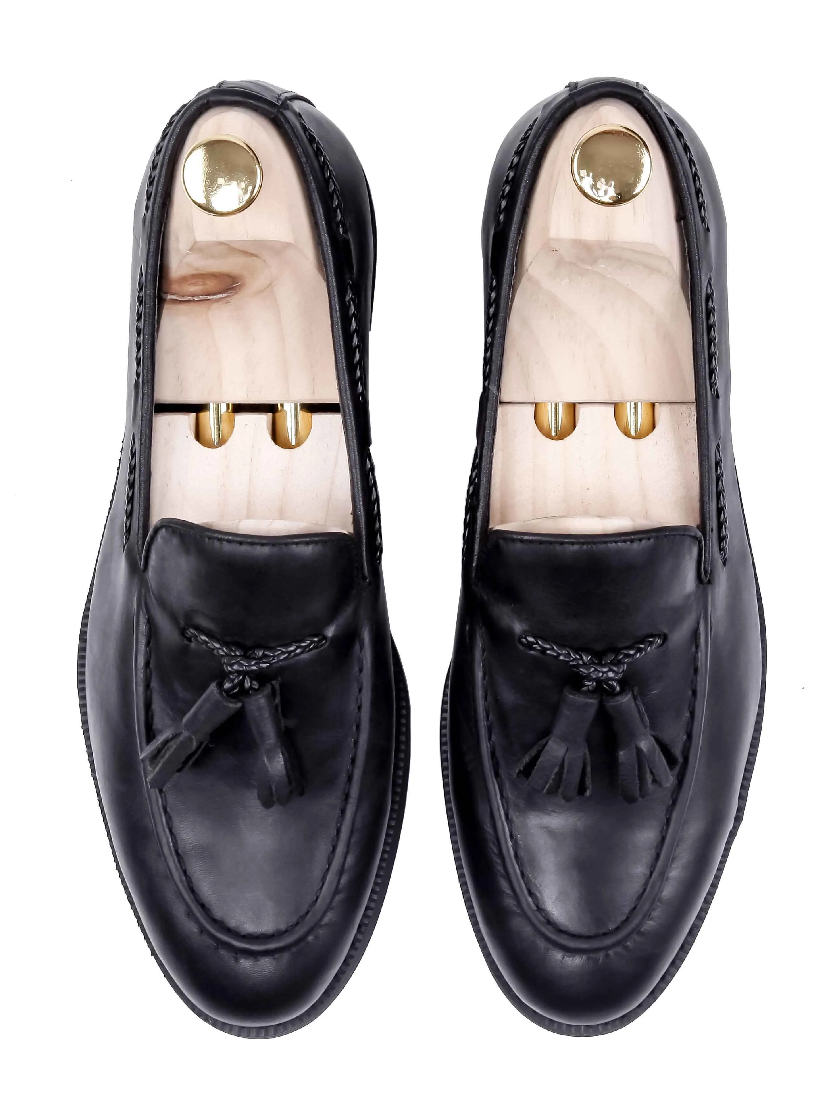 Soft Insole Shoes Tassel Loafer - Black Leather (Crepe Sole)