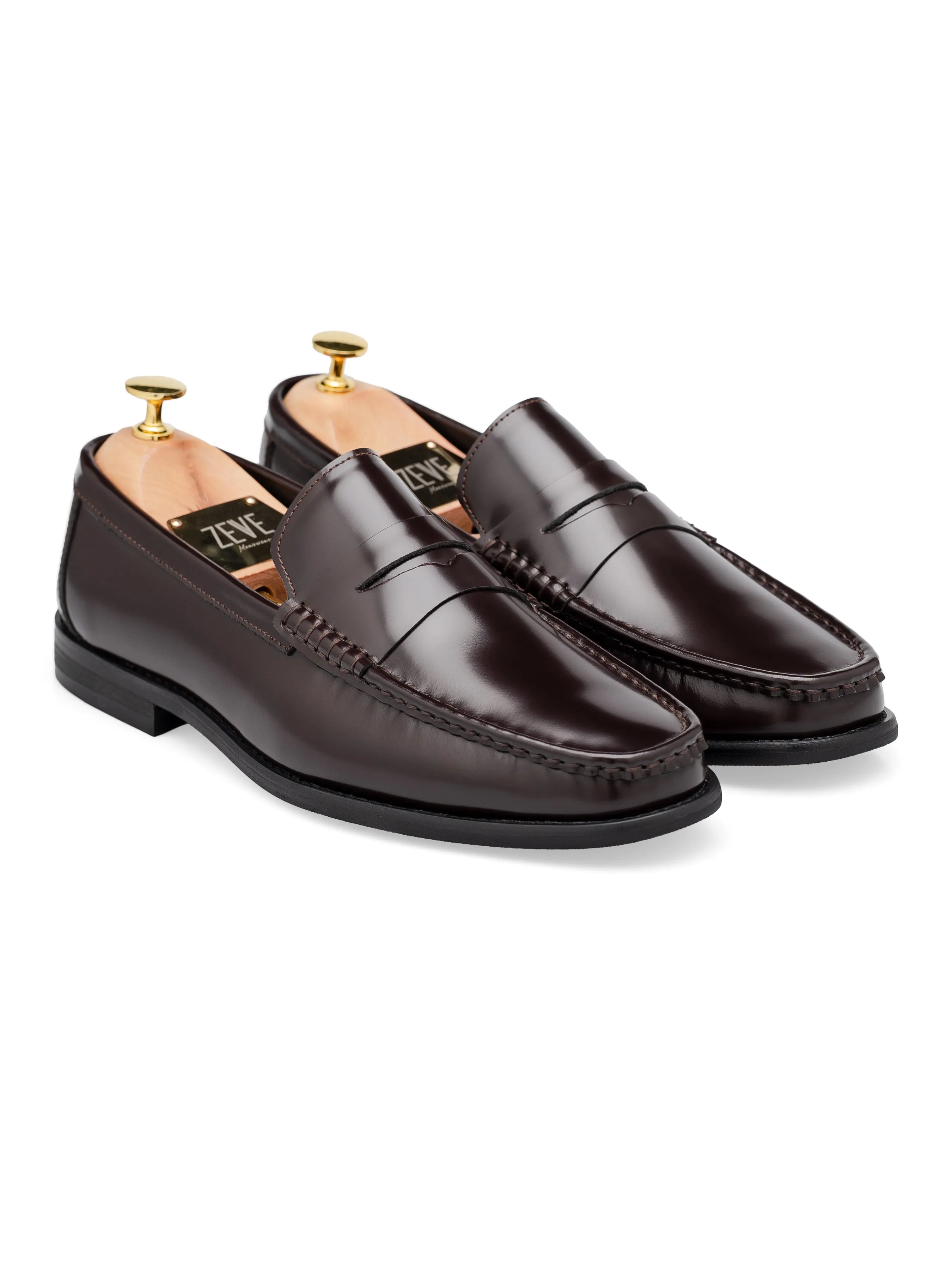 Grip Steps Elegant Walk Marco Penny Loafer - Coffee Brown Polished Leather