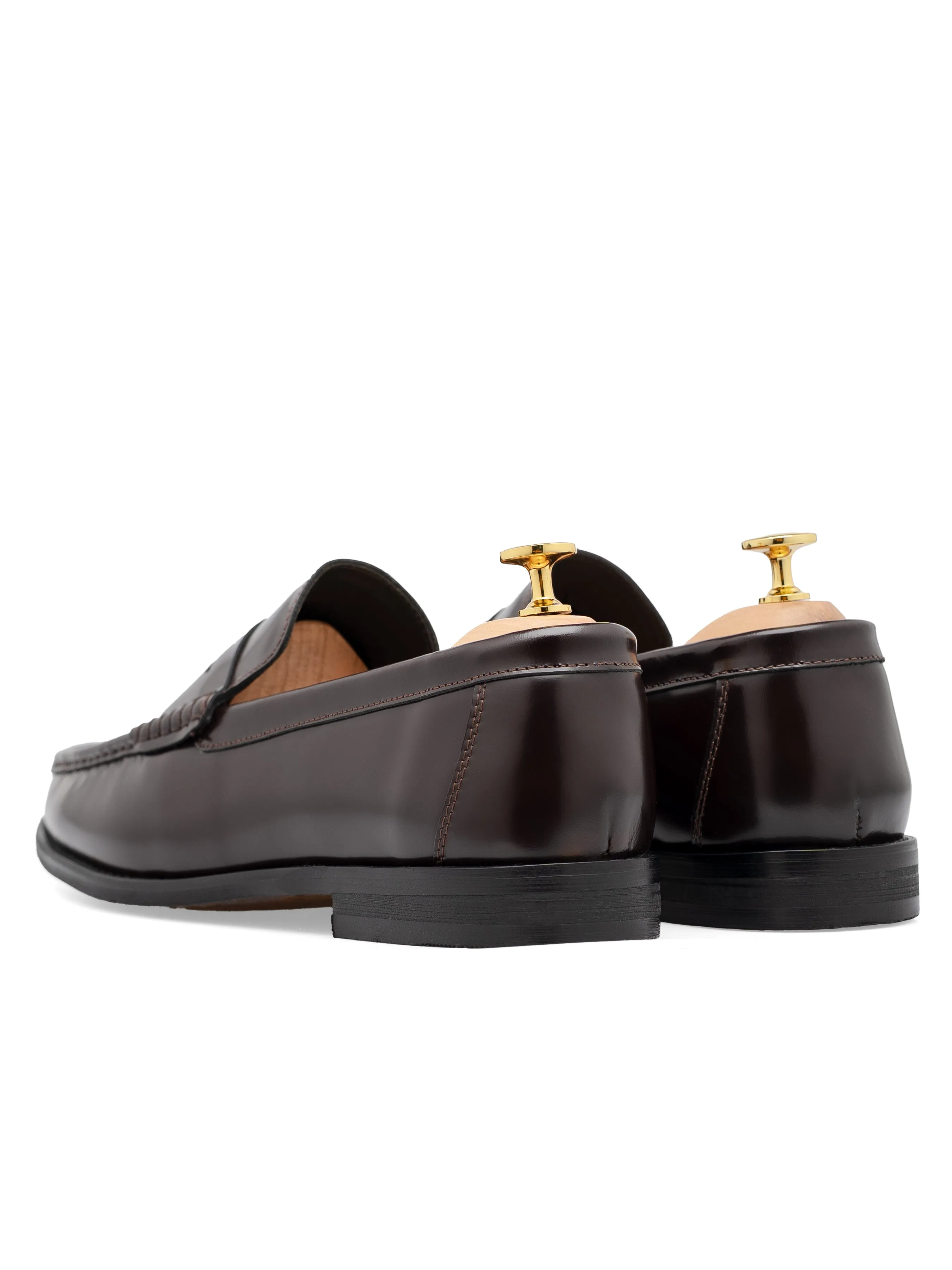 Cocktail Party Nubuck Finish Marco Penny Loafer - Coffee Brown Polished Leather