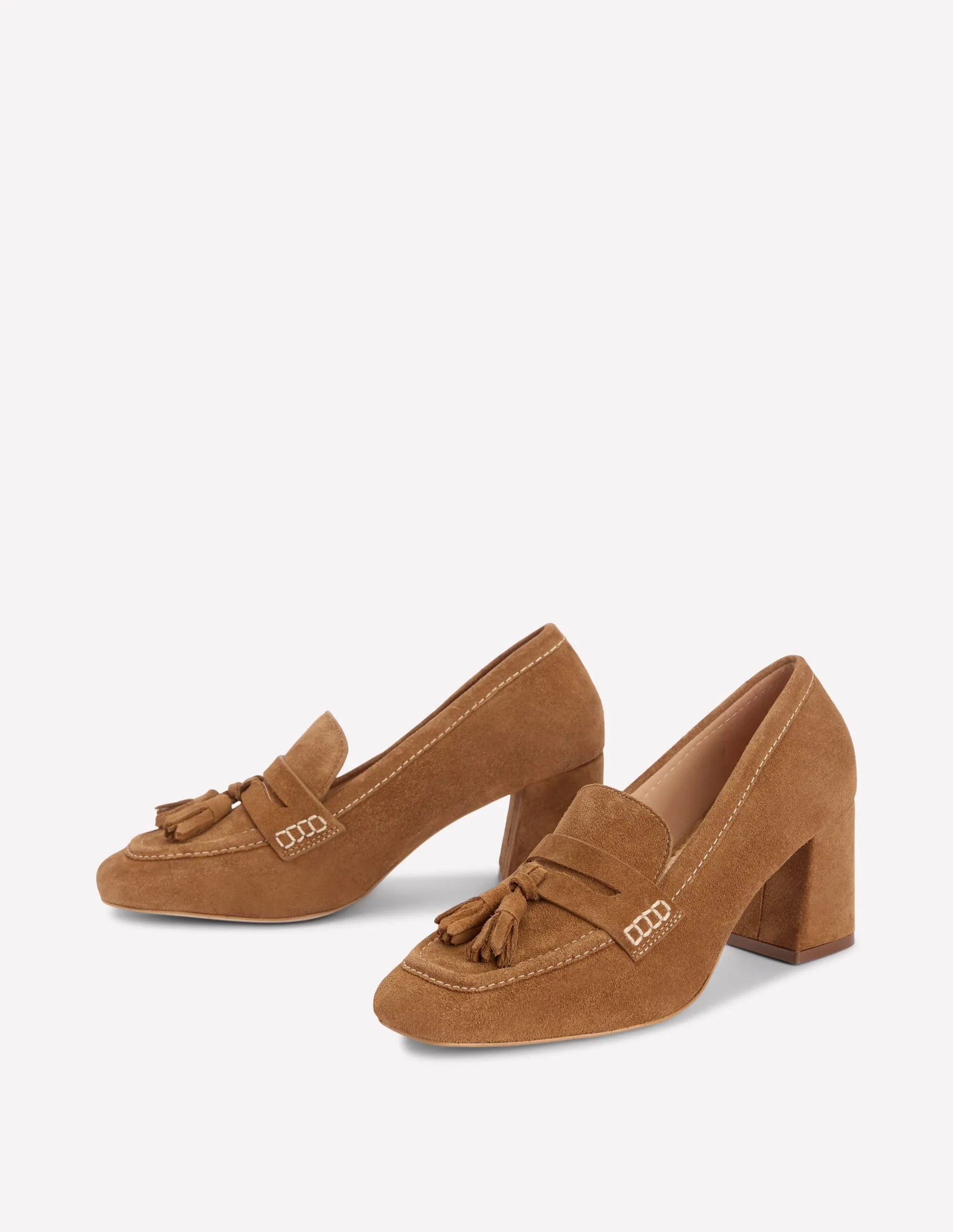Supportive Cushioning Step True Sol Block Heeled Penny Loafers-Tan