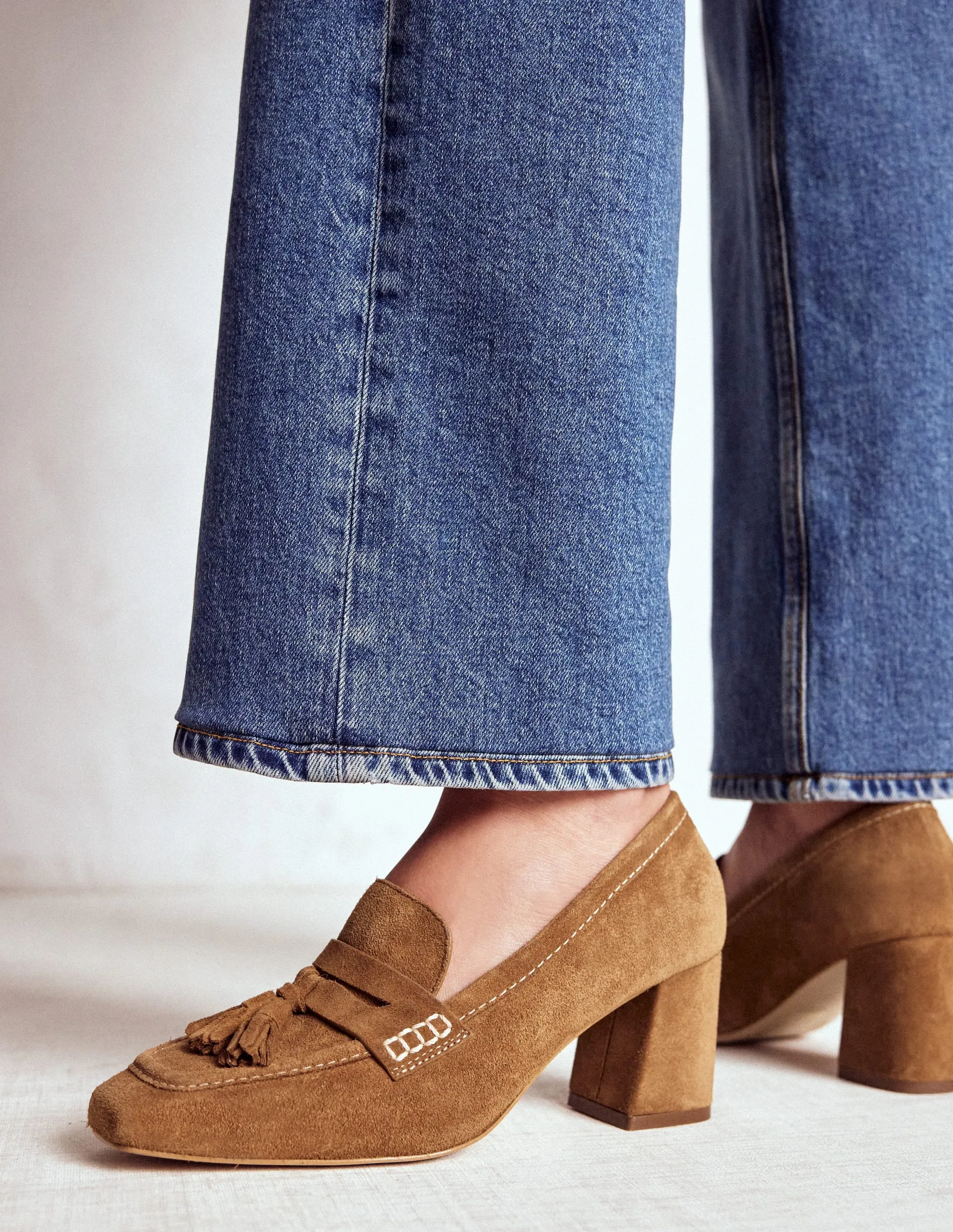 Sol Block Heeled Penny Loafers-Tan Minimalist Forest Lane
