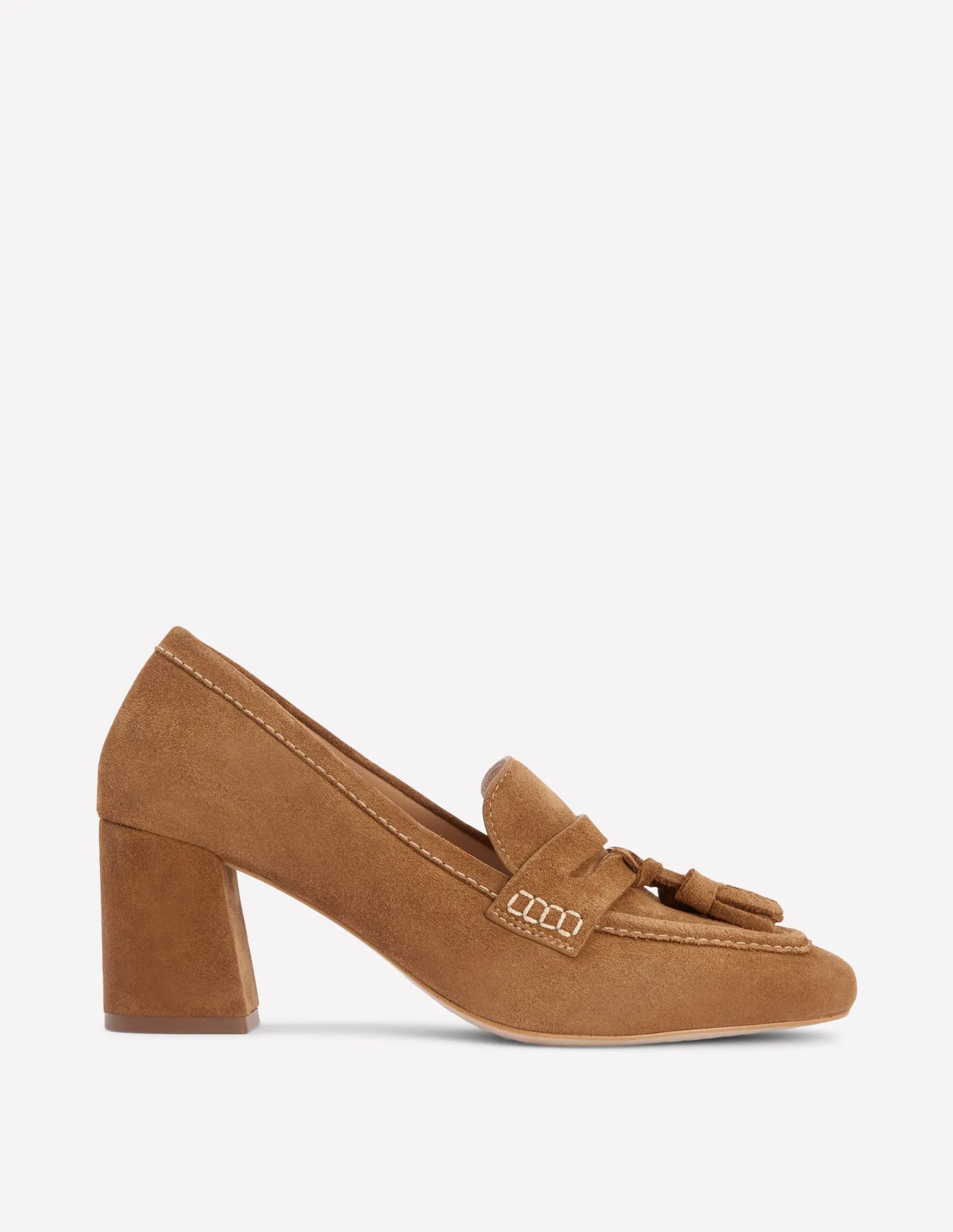 Sol Block Heeled Penny Loafers-Tan Practical Casual Fit