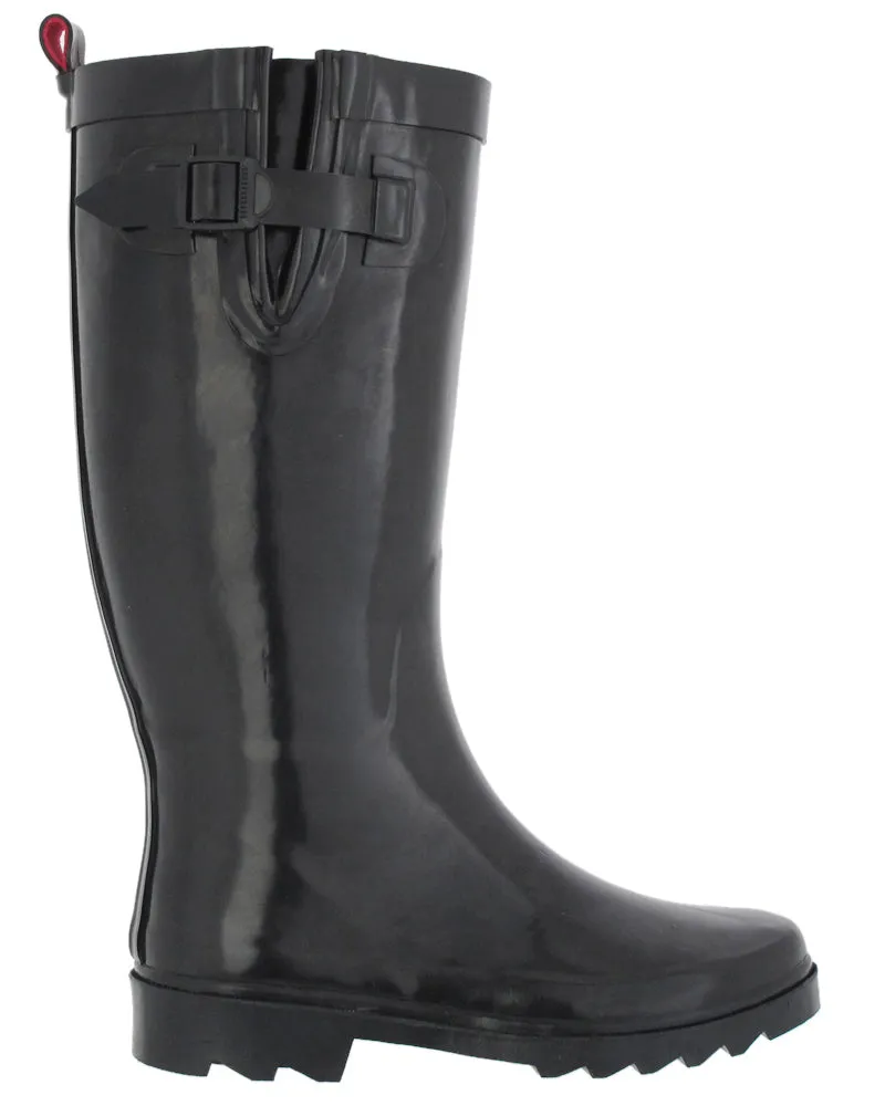 Ladies Solid Black Tall Rubber Rain Boot Seasonal Wear Boots