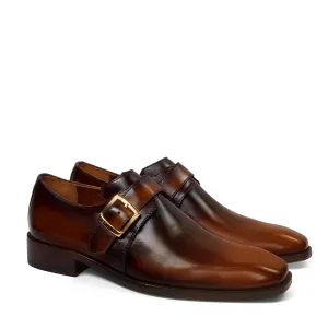 Dual Shade Leather Single Monk With Leather Shoes By Brune & Bareskin Japan Neat