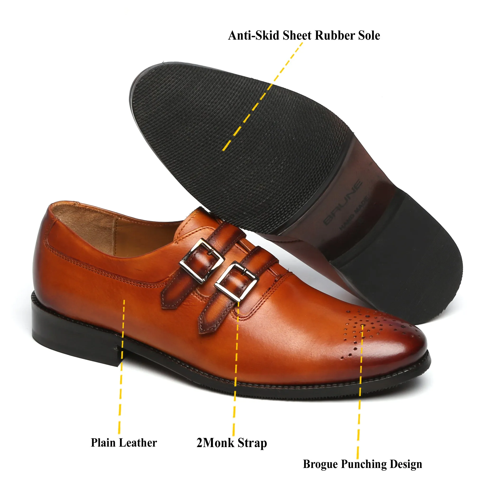 TAN PARALLEL DOUBLE MONK STRAPS LEATHER FORMAL SHOES BY BRUNE & BARESKIN Confident Walk