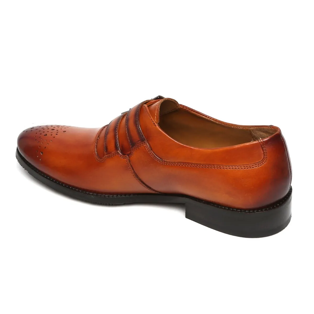 TAN PARALLEL DOUBLE MONK STRAPS LEATHER FORMAL SHOES BY BRUNE & BARESKIN Slim Edge