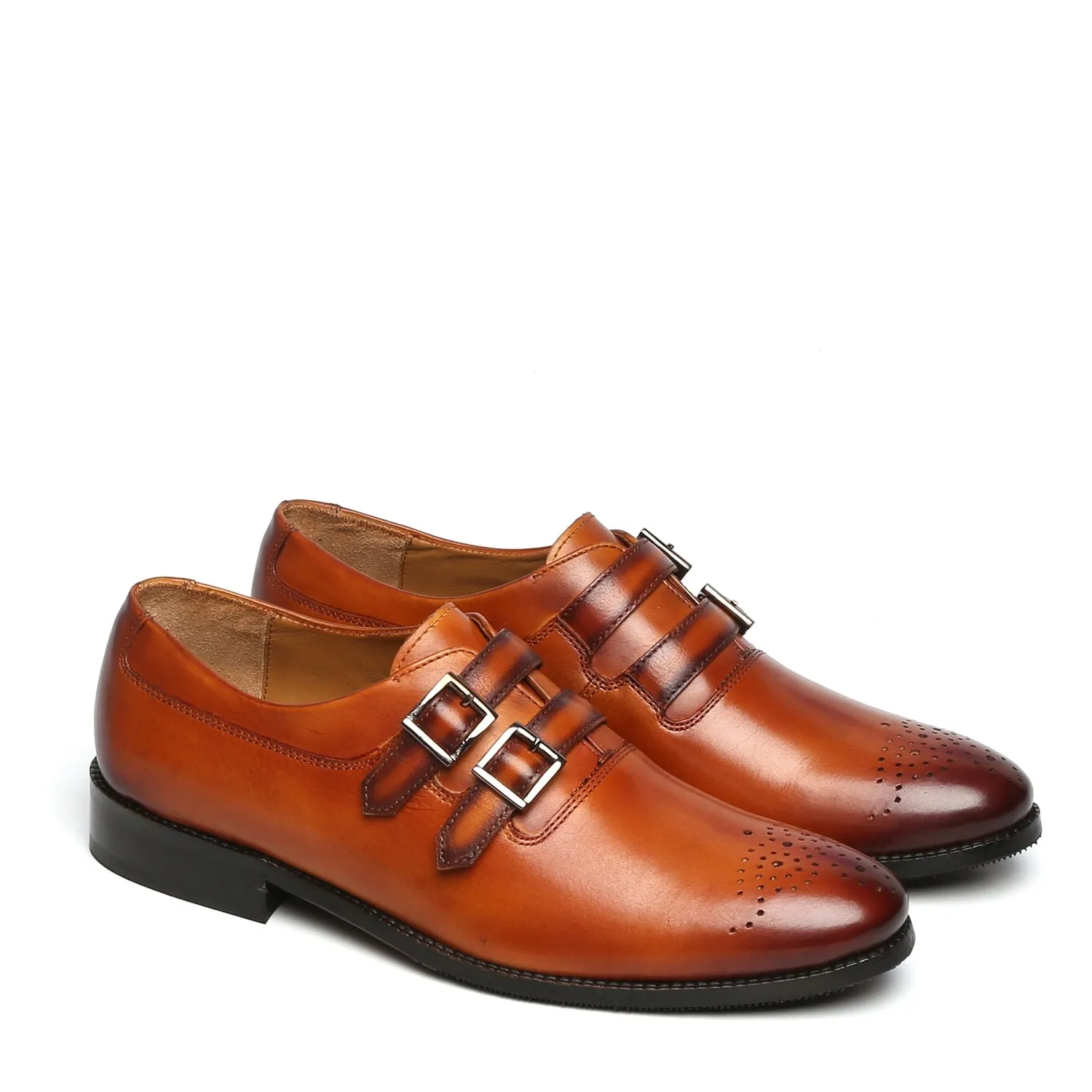 TAN PARALLEL DOUBLE MONK STRAPS LEATHER FORMAL SHOES BY BRUNE & BARESKIN Spring step