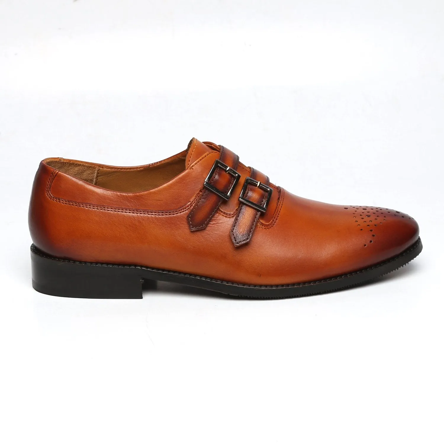 Mono Hue Soft Roll TAN PARALLEL DOUBLE MONK STRAPS LEATHER FORMAL SHOES BY BRUNE & BARESKIN