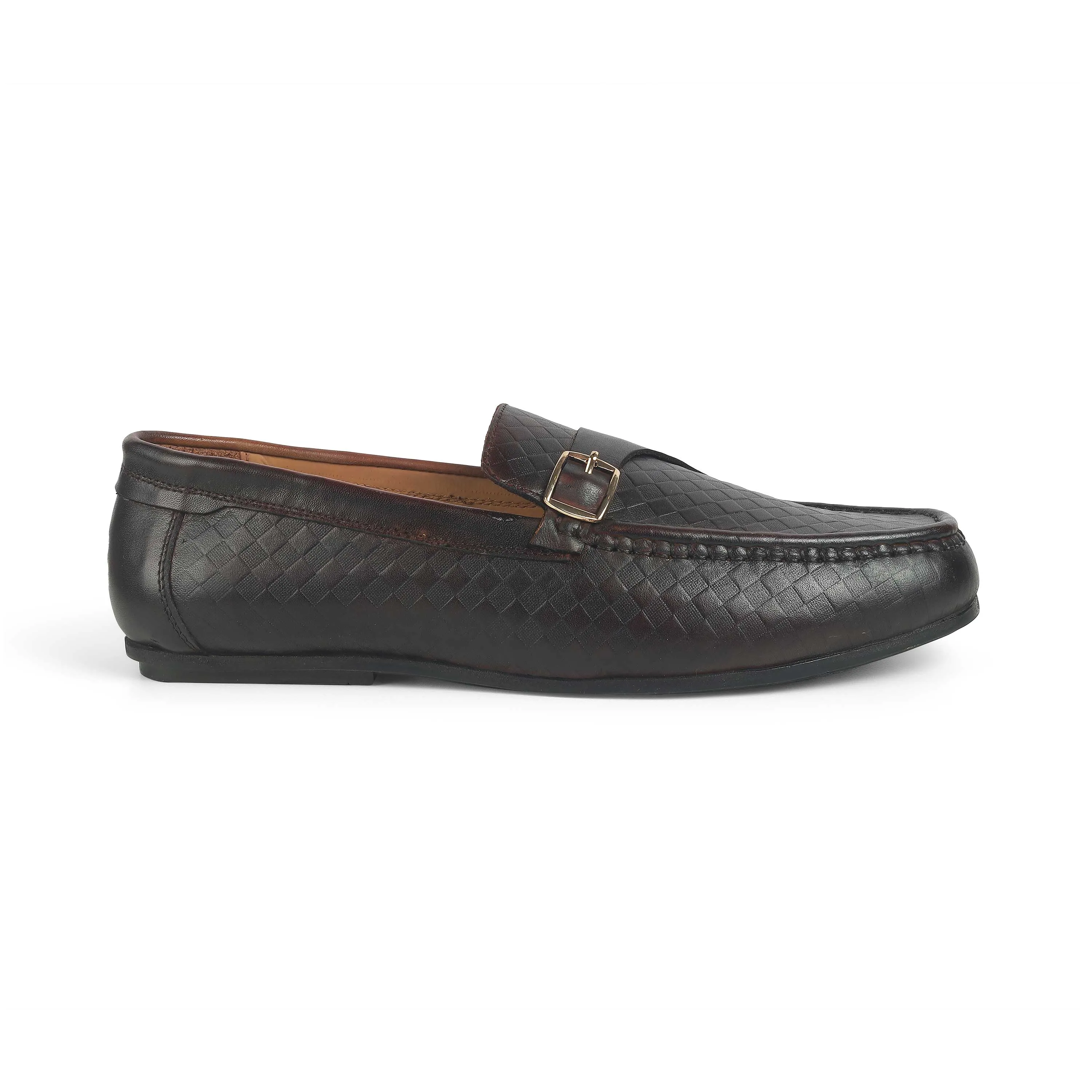 Tresmode Smat Brown Men's Leather Single Monk Shoes Base Edge