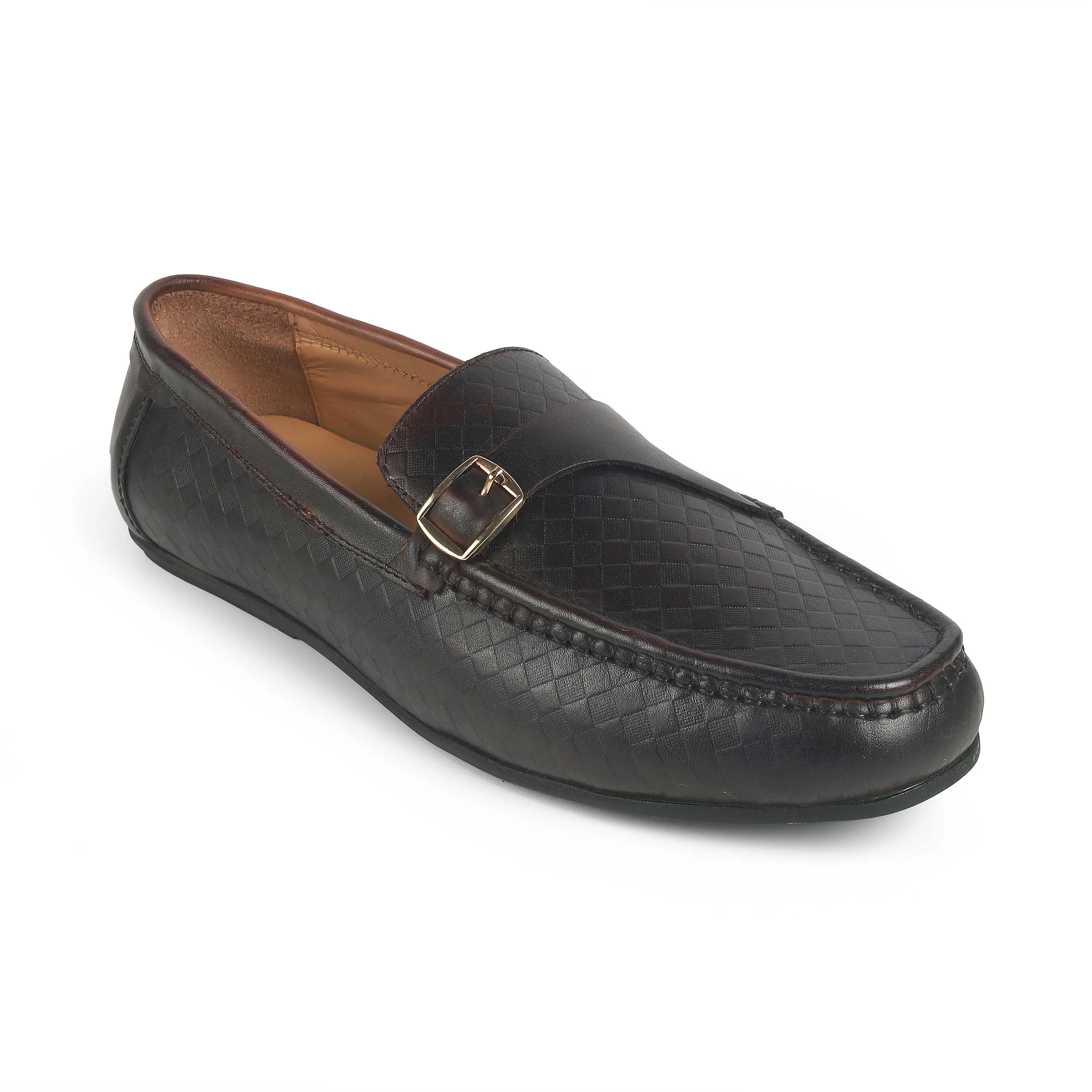 velvet feel City Mode Tresmode Smat Brown Men's Leather Single Monk Shoes