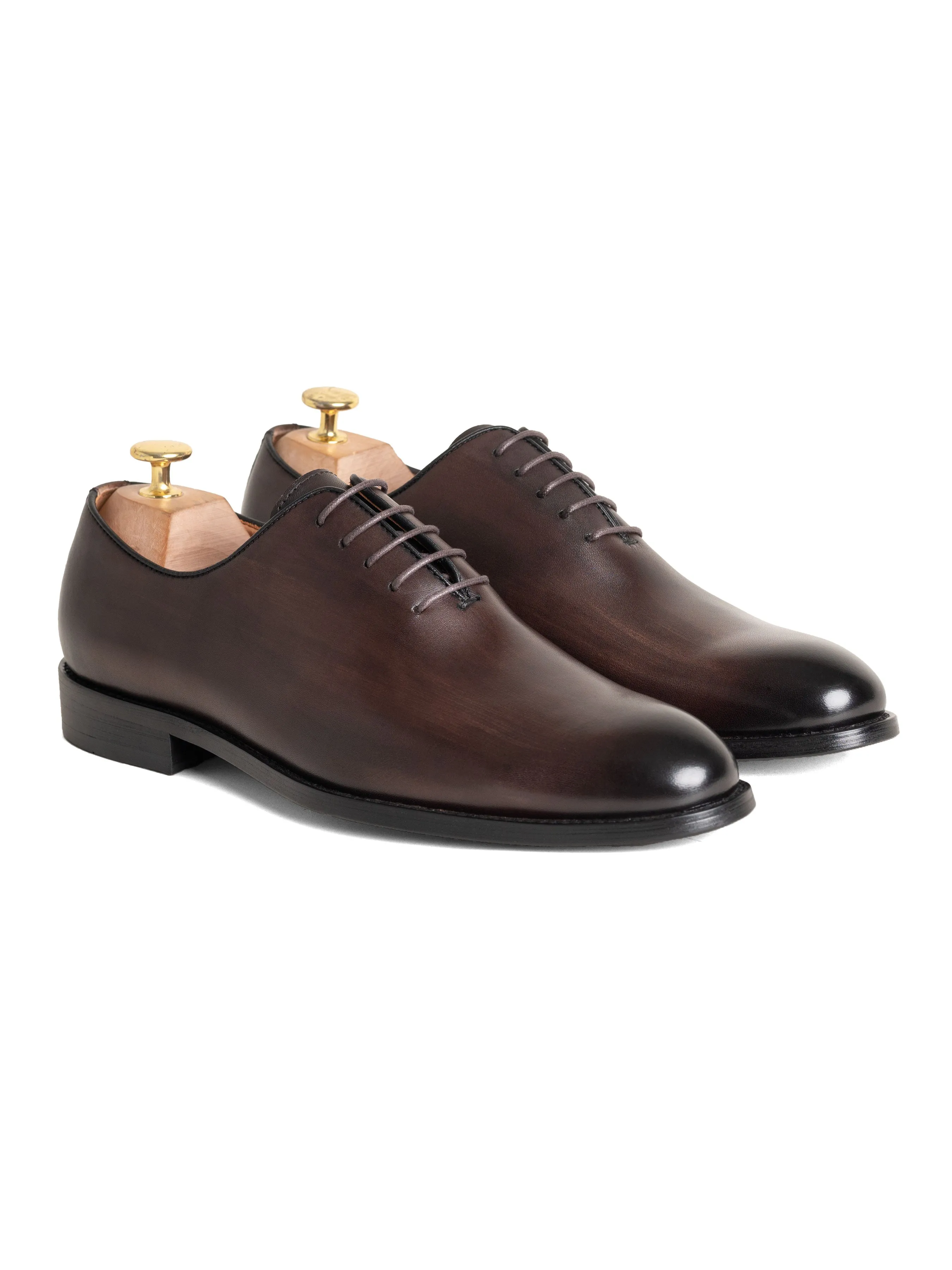 Wholecut Oxford  - Dark Brown Lace up (Hand Painted Patina) Professional Step Classic Brown
