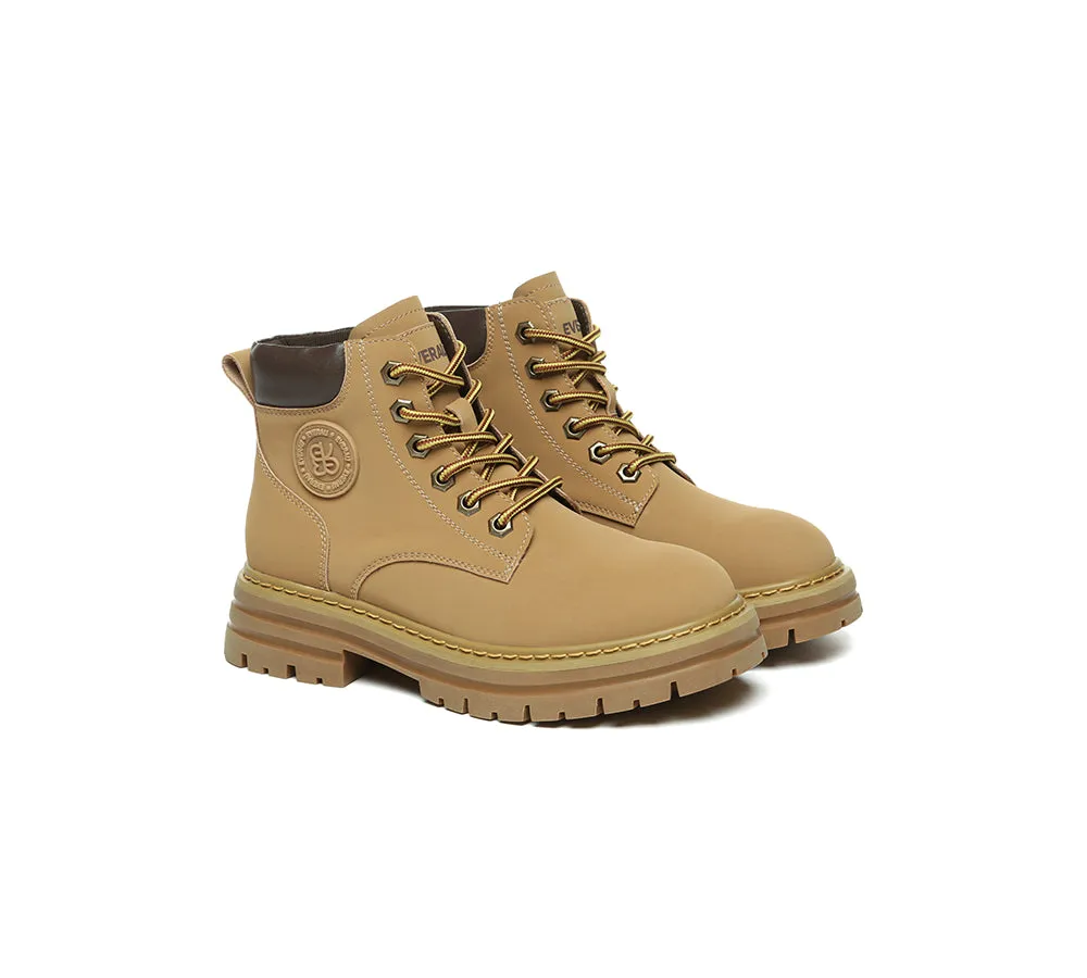 EVERAU? Women Leather Lace Up Chunky Boots Stephanie Snowy Hike