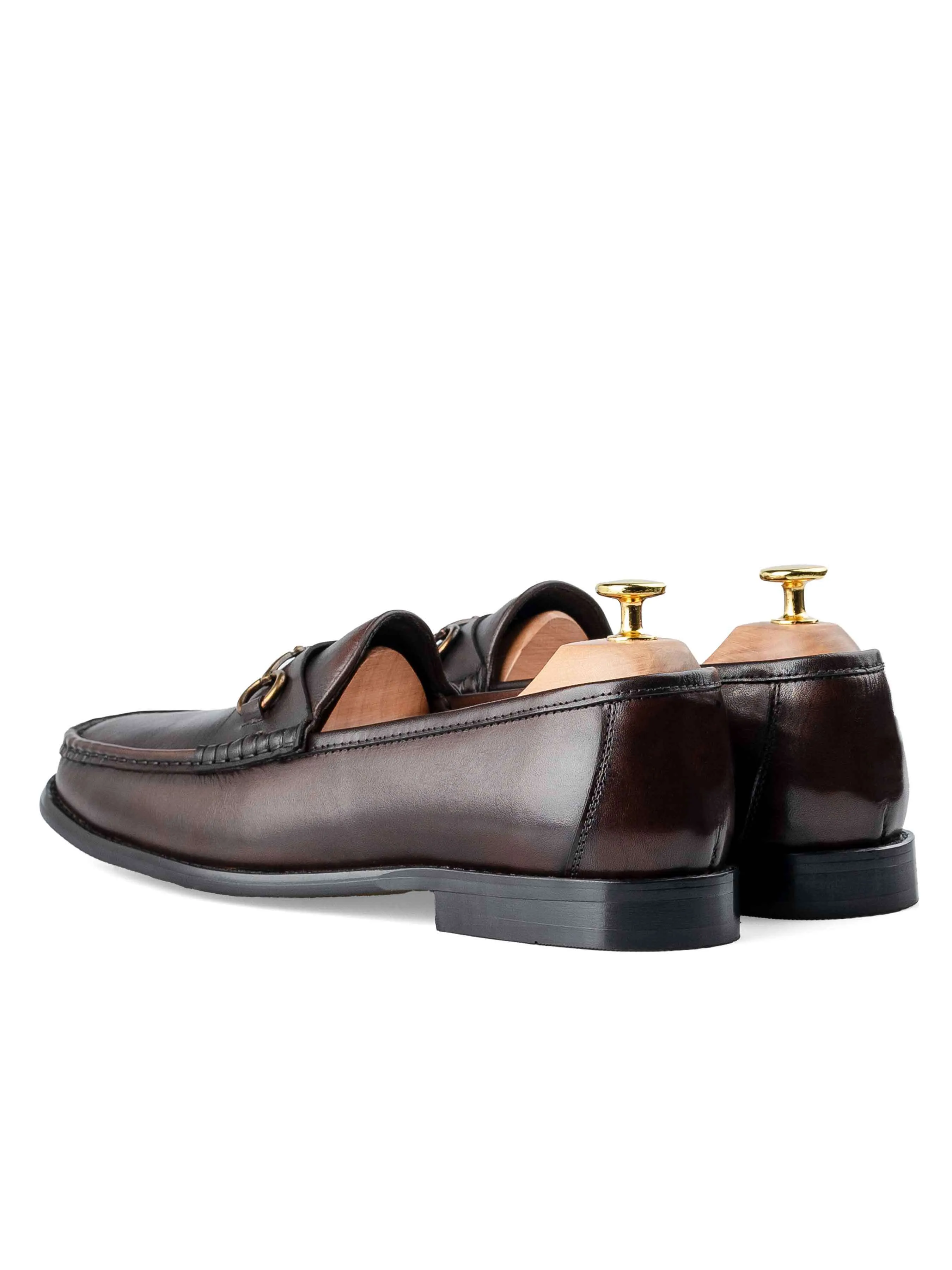 Mario Horsebit?Moccasin?Loafer - Dark Brown (Hand Painted Patina) Featherlight Feel Quick Breeze