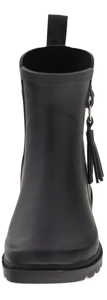 Ladies All Over Matte Short Rain Boot with Side Metal Trim and Tonal Tassel Quick Comfort Fit Ready for Weather