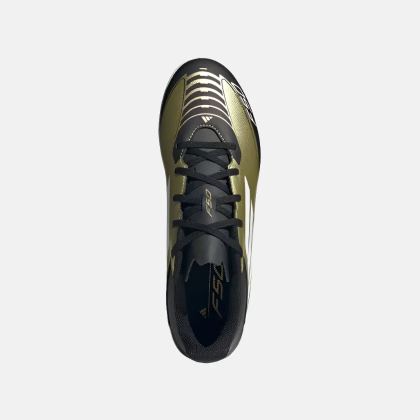 Dry Cushion Step Forward Adidas F50 Club Messi Unisex Turf Football Shoes -Gold Metallic/Cloud White/Core Black