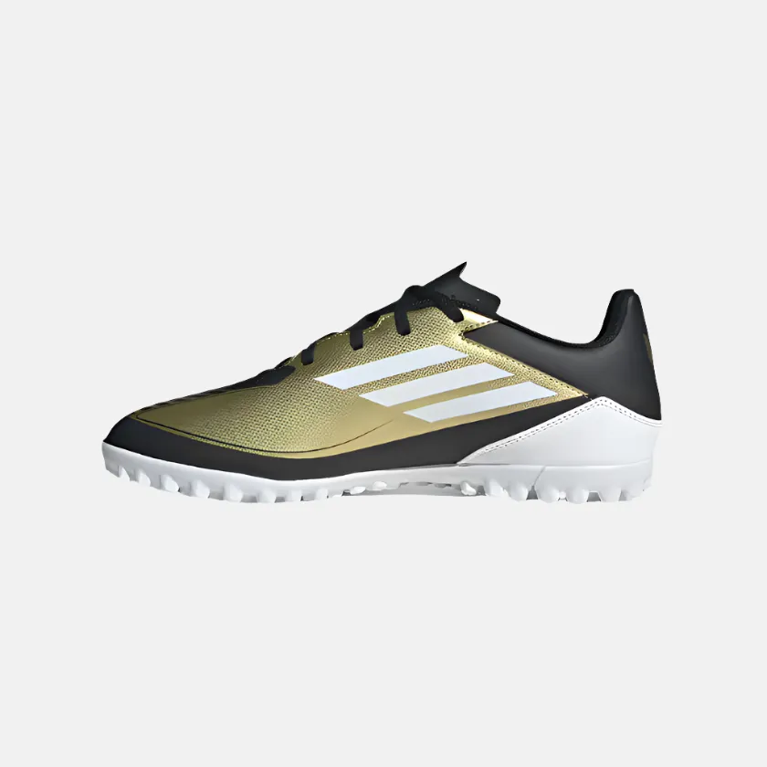 Adidas F50 Club Messi Unisex Turf Football Shoes -Gold Metallic/Cloud White/Core Black Match Comfort Grip Track