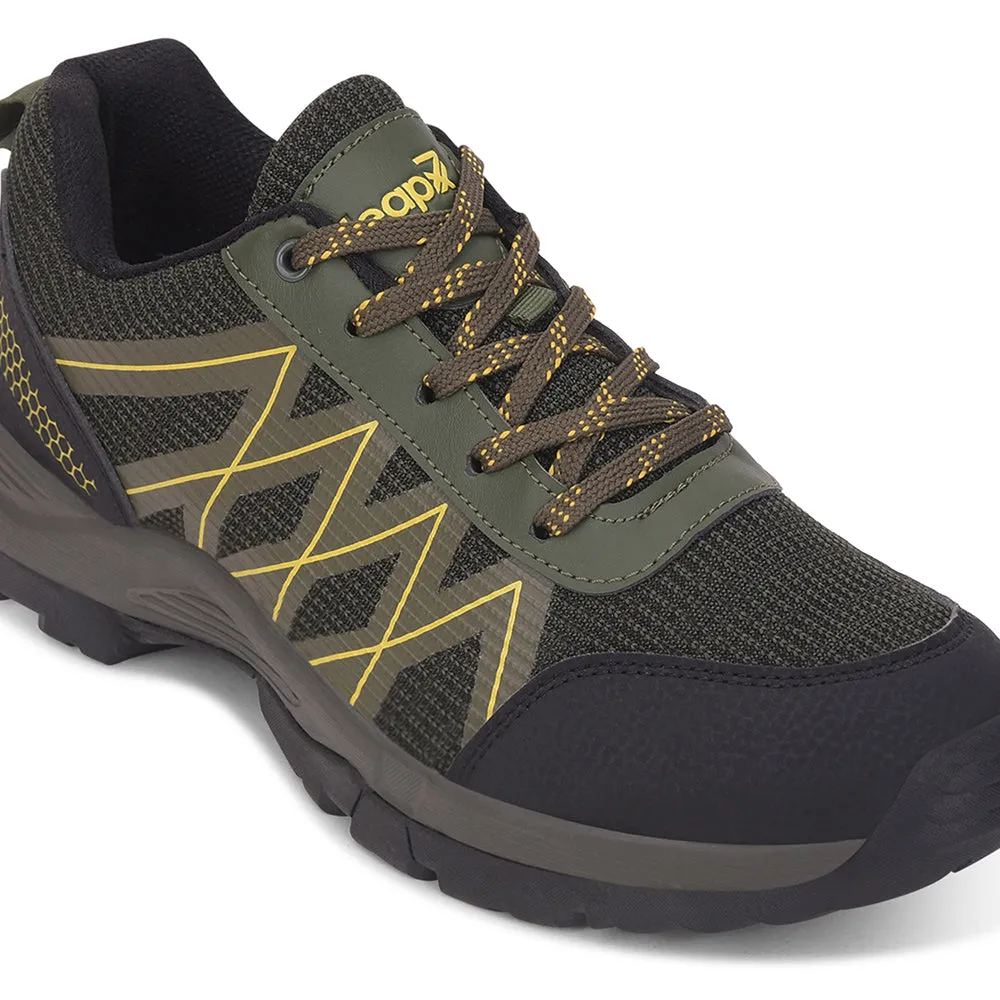 Leap7x Olive Green Sports Lace-Up Trekking Shoes For Men MOUNTAIN2E By Liberty Foot Flexibility