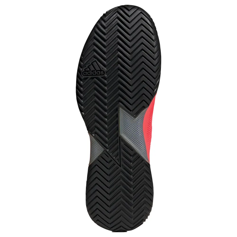 adidas adizero Ubersonic 4 Tennis Shoes (Mens) - Solar Red/Silver Metallic/Lucid Blue streamlined look