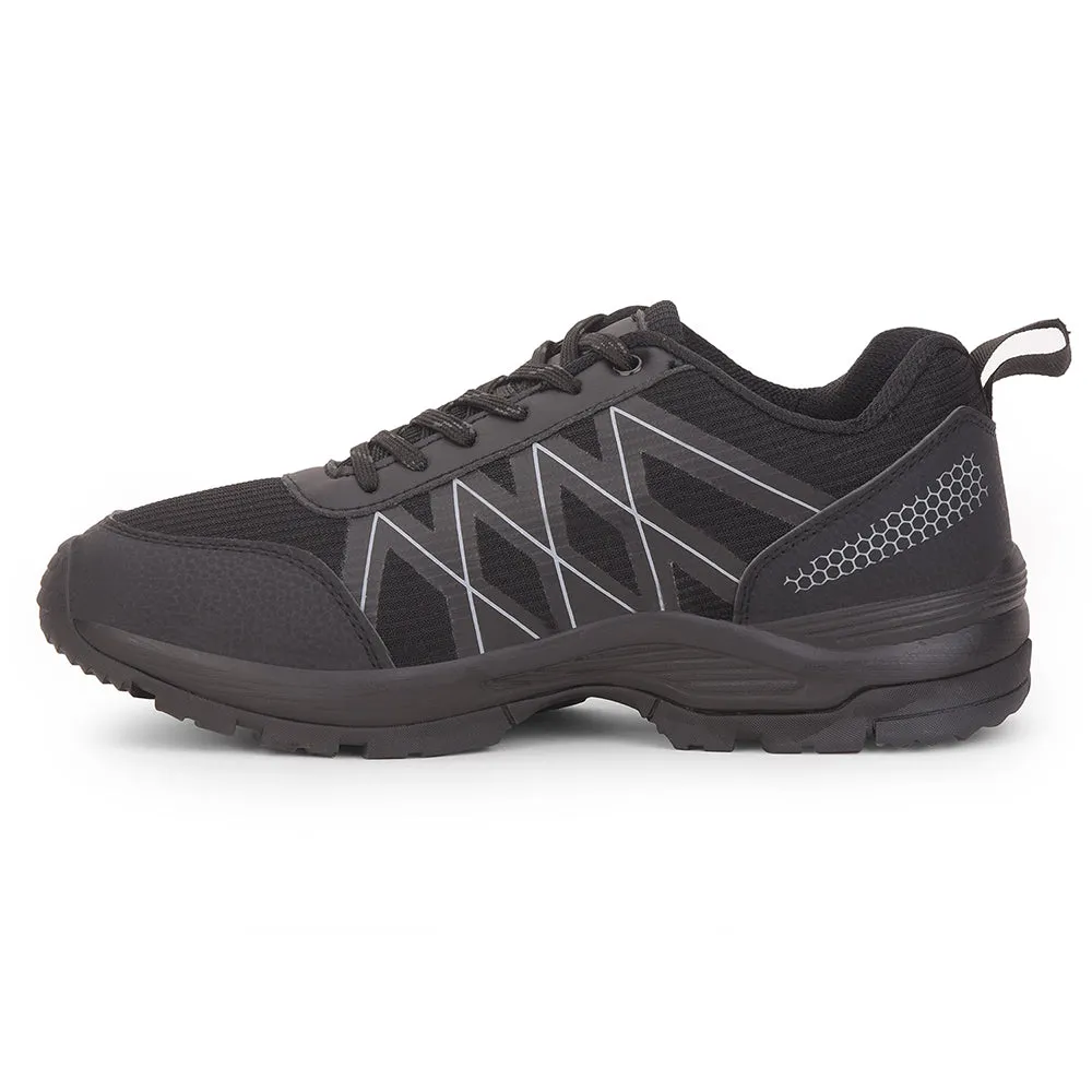 Leap7x Black Sports Lace-Up Trekking Shoes For Men MOUNTAIN2E By Liberty Cushioned