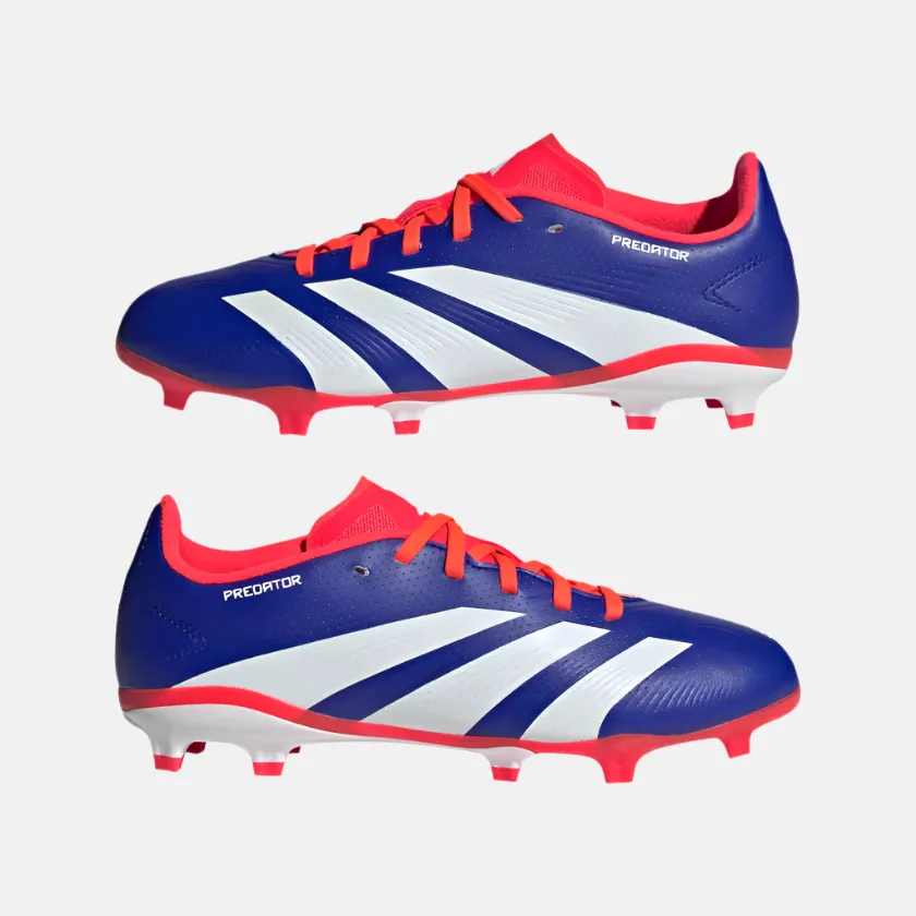 Adidas Predator League Firm Ground Kids Unisex Football Shoes -Lucid Blue/Cloud White/Solar Red Defensive Focus