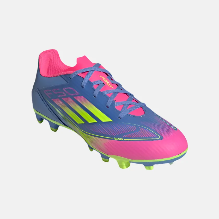 Lateral Support Adias F50 Club Firm/Multi-Ground Men's Football Shoes -Blue Fusion/Lucid Lemon/Lucid Pink