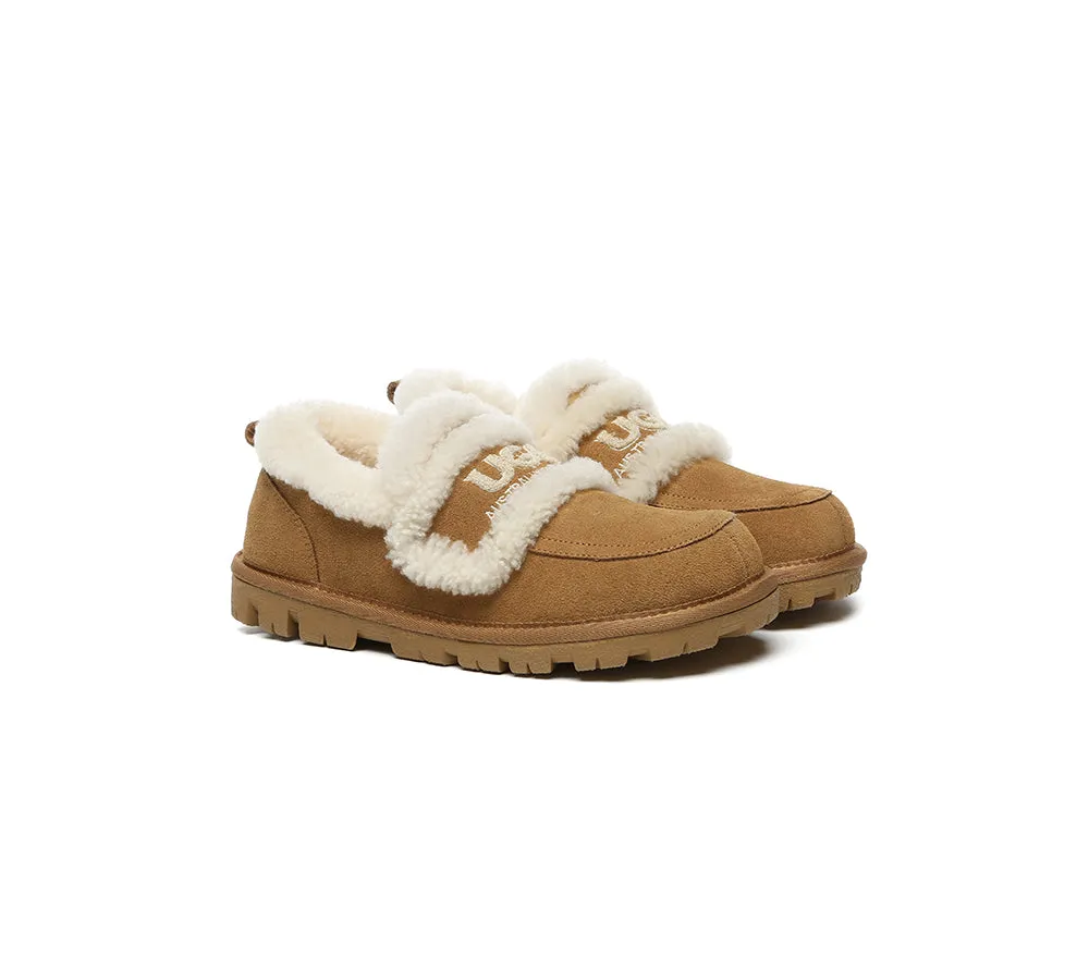 AUSTRALIAN SHEPHERD? UGG Slippers Women Sheepskin Wool Ankle Rilee Loafers Easy Step