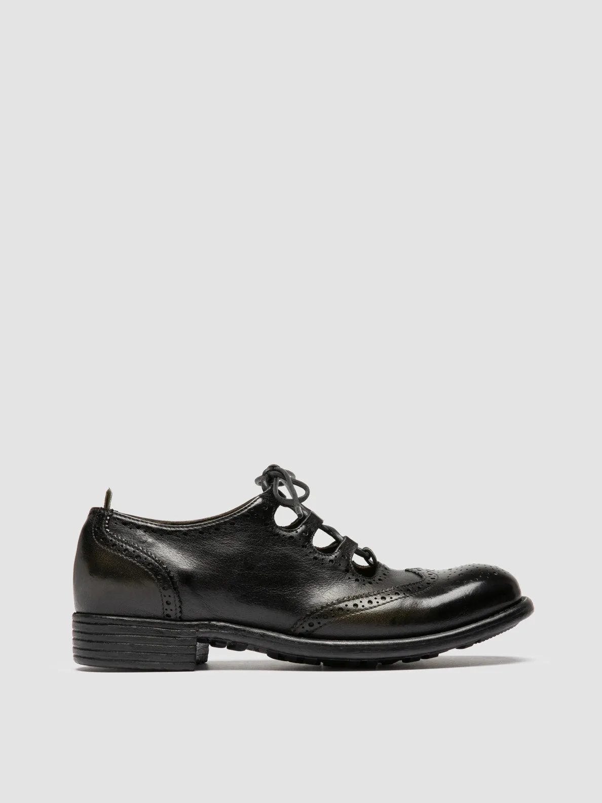 CALIXTE 084 - Green Leather Oxford Shoes Office Ready Outfit Textured Leather