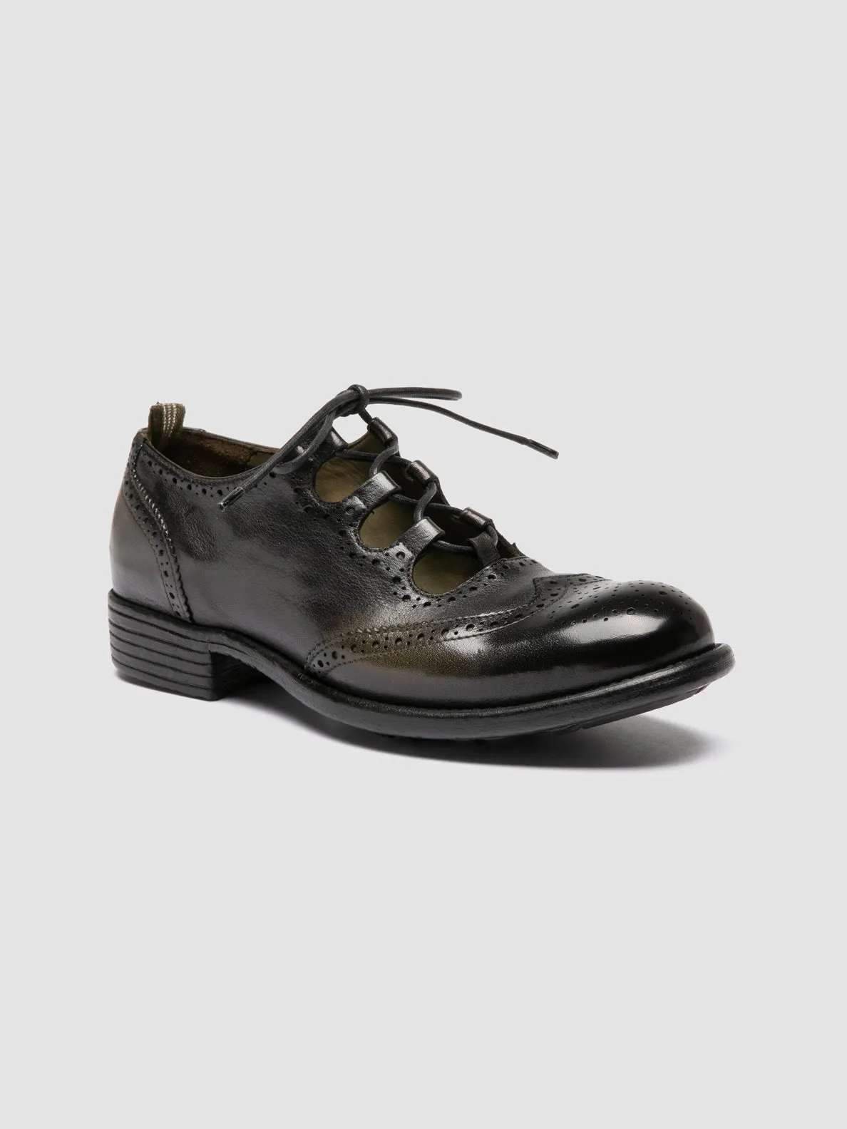 CALIXTE 084 - Green Leather Oxford Shoes Smooth Polished Finish