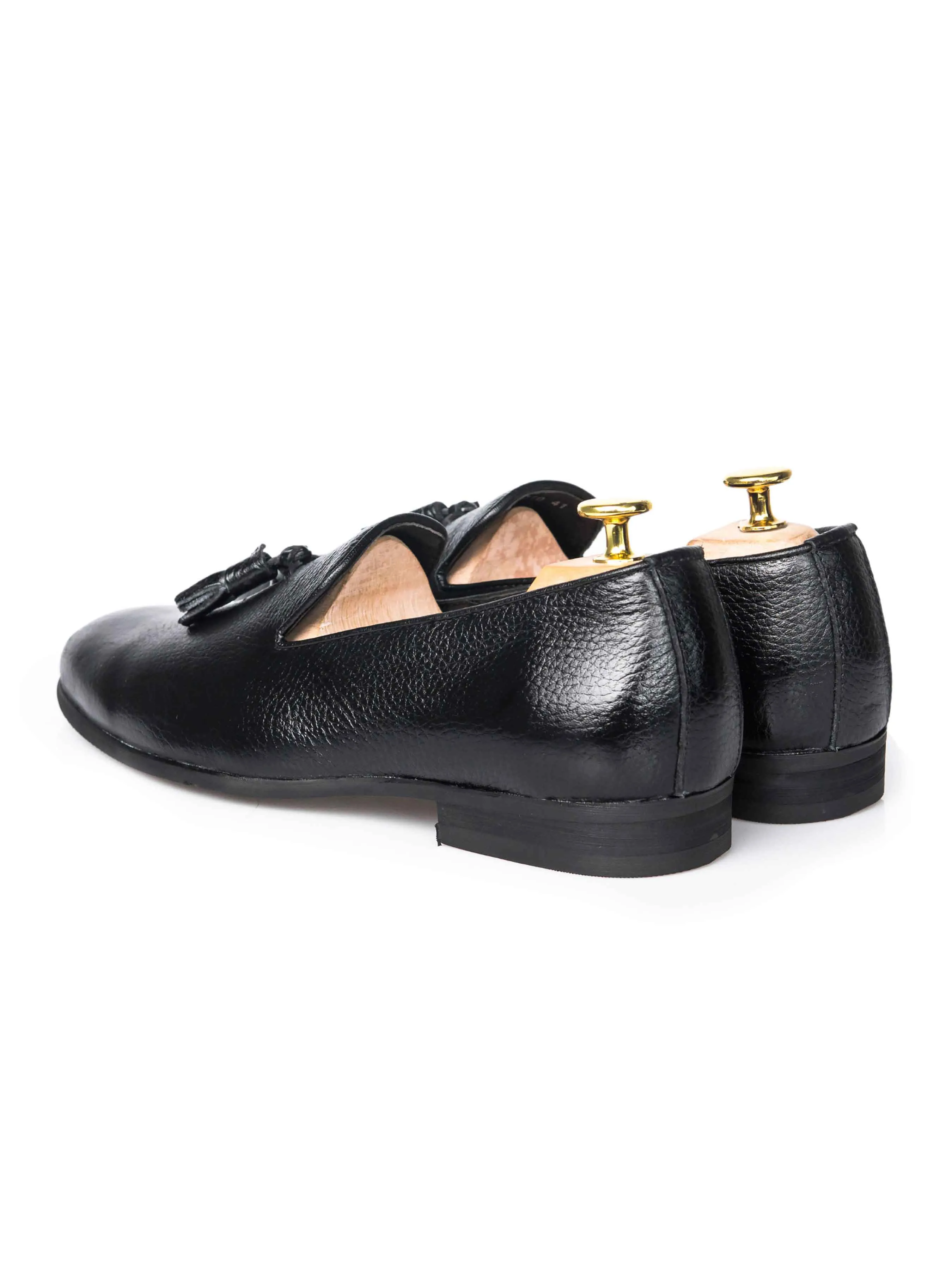 Loafer Slipper - Black Pebble Grain Leather slip-resistant