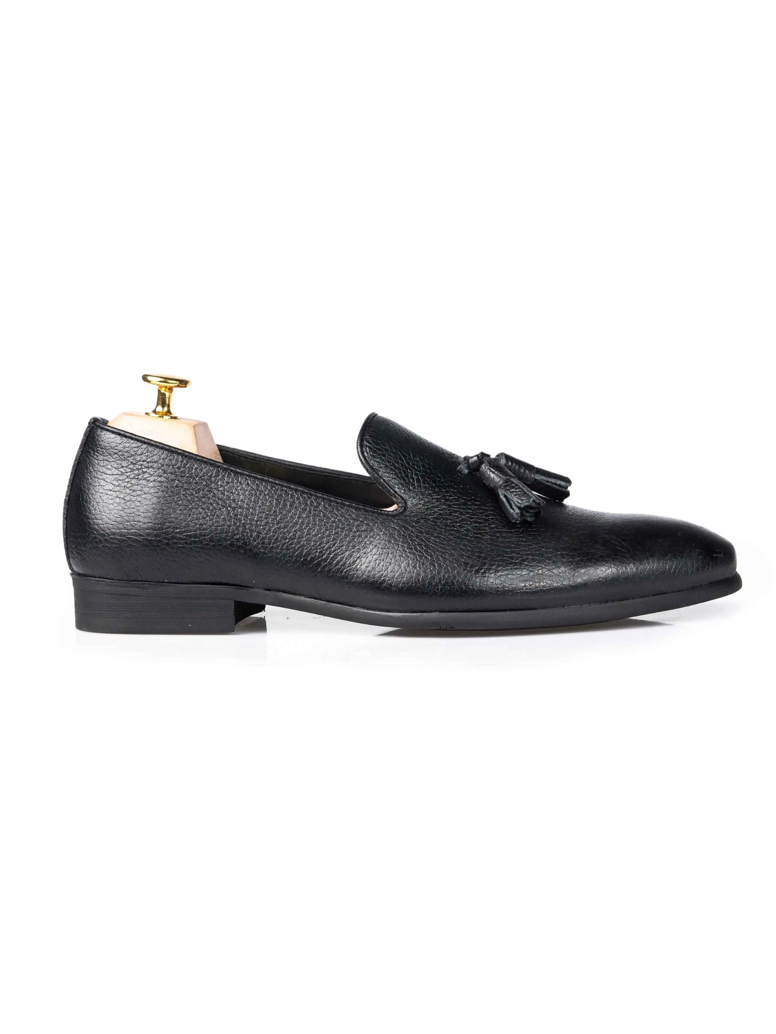 Loafer Slipper - Black Pebble Grain Leather Chill Day